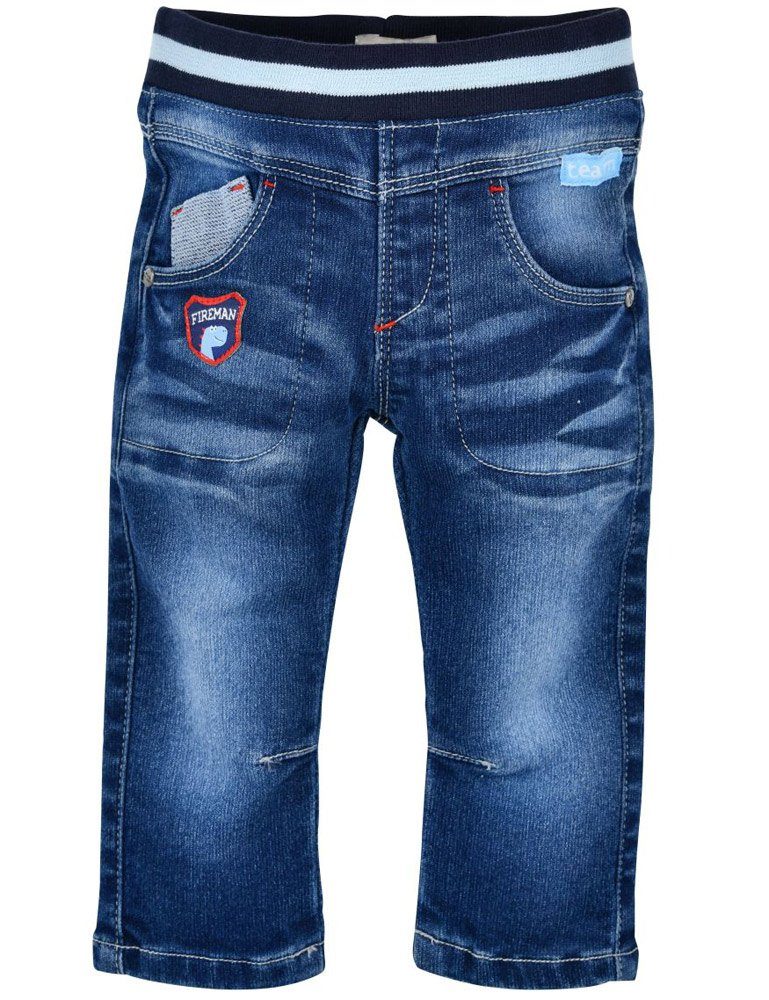 BONDI Schlupfjeans Lange Hose "Dino" für Jungen 91435, Elastische Kinder Baby Jogg Denim Schlupfhose - Blau Schlupfhose, Elastisch