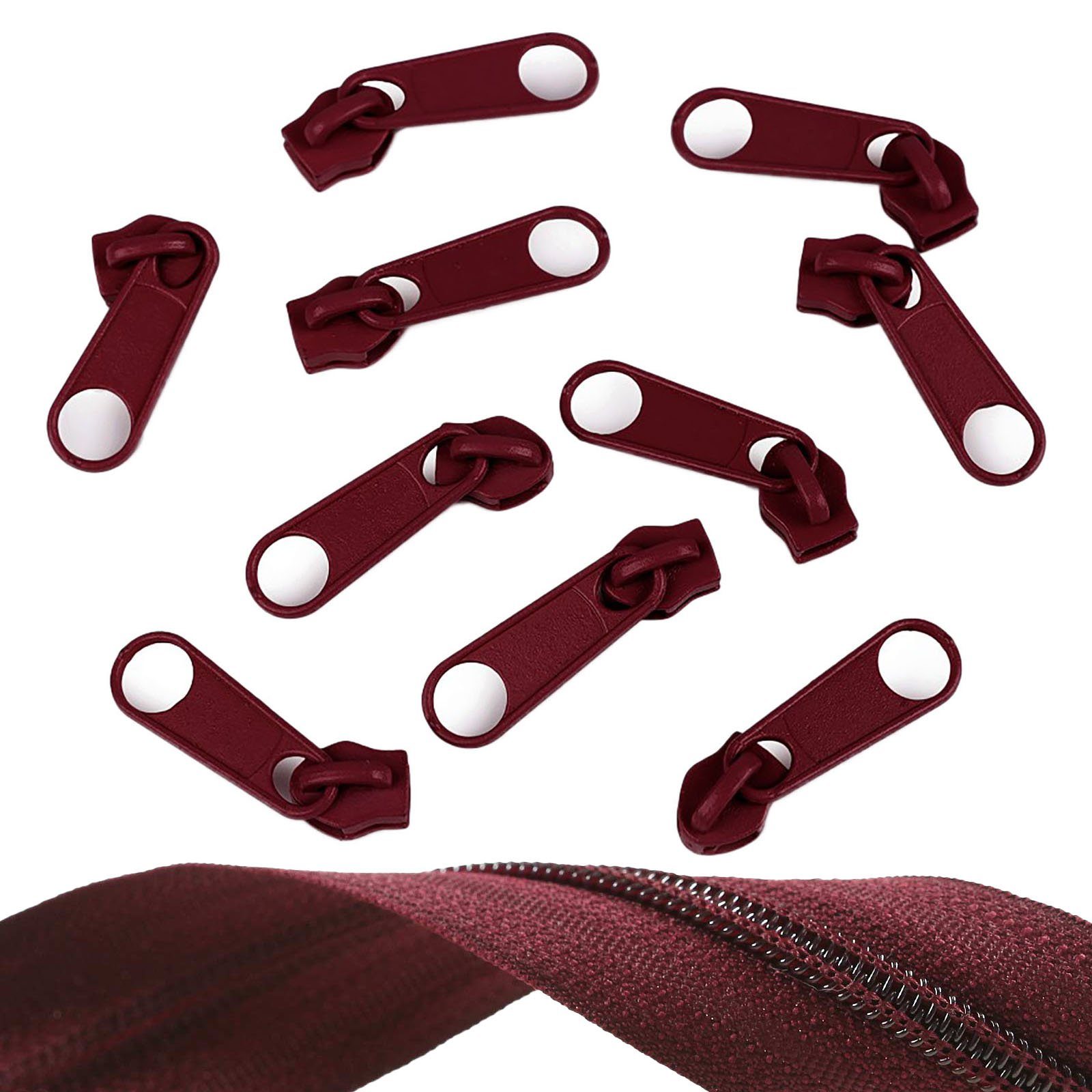 maDDma Reißverschluss 10 Reißverschluss Zipper für Endlosreißverschluss, 5mm, bordeaux