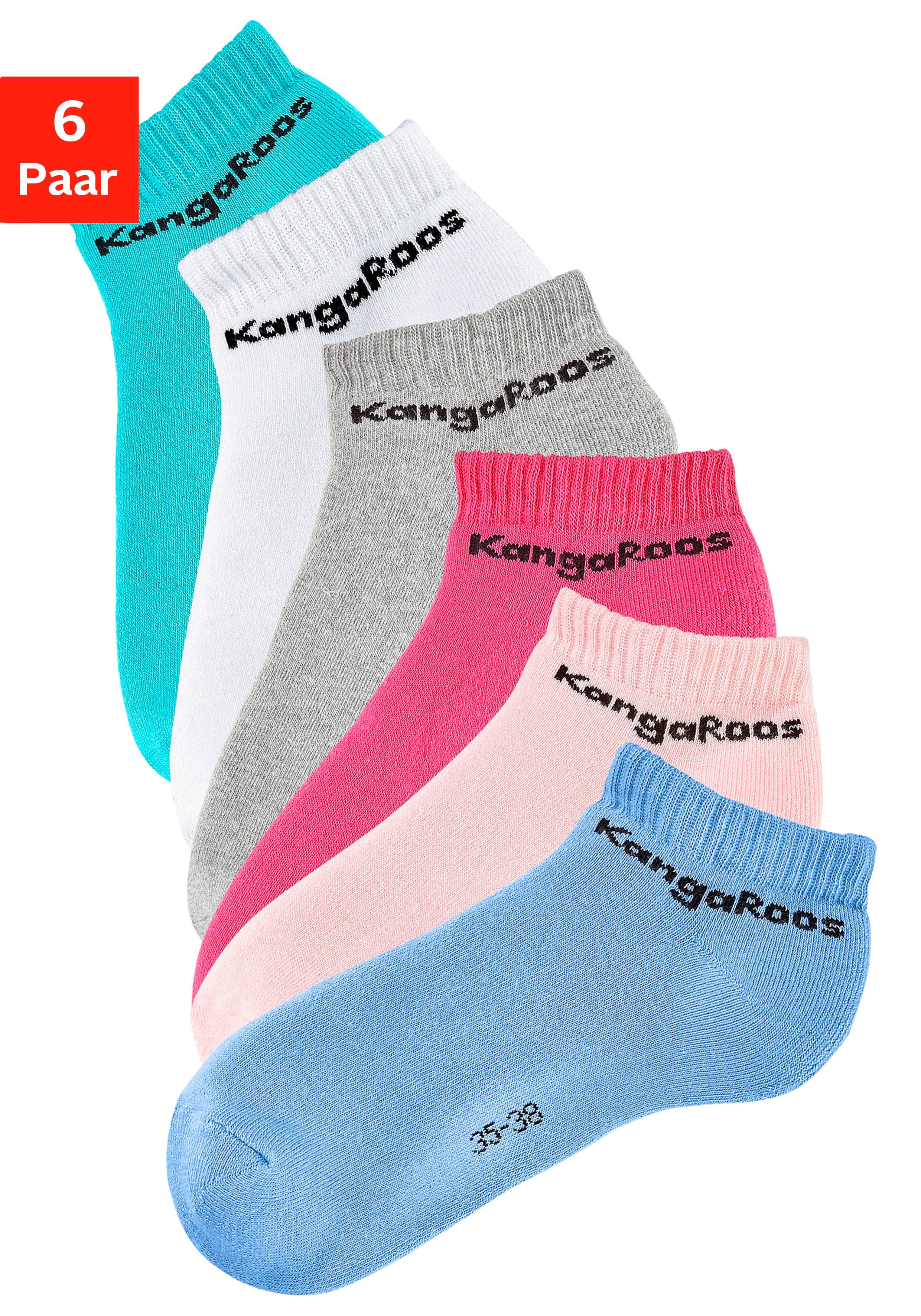 KangaROOS Sneakersocken (Set, 6-Paar) mit Frottee innen 1x weiß, 1x rosa, 1x pink, 1x mint, 1x blau, 1x grau