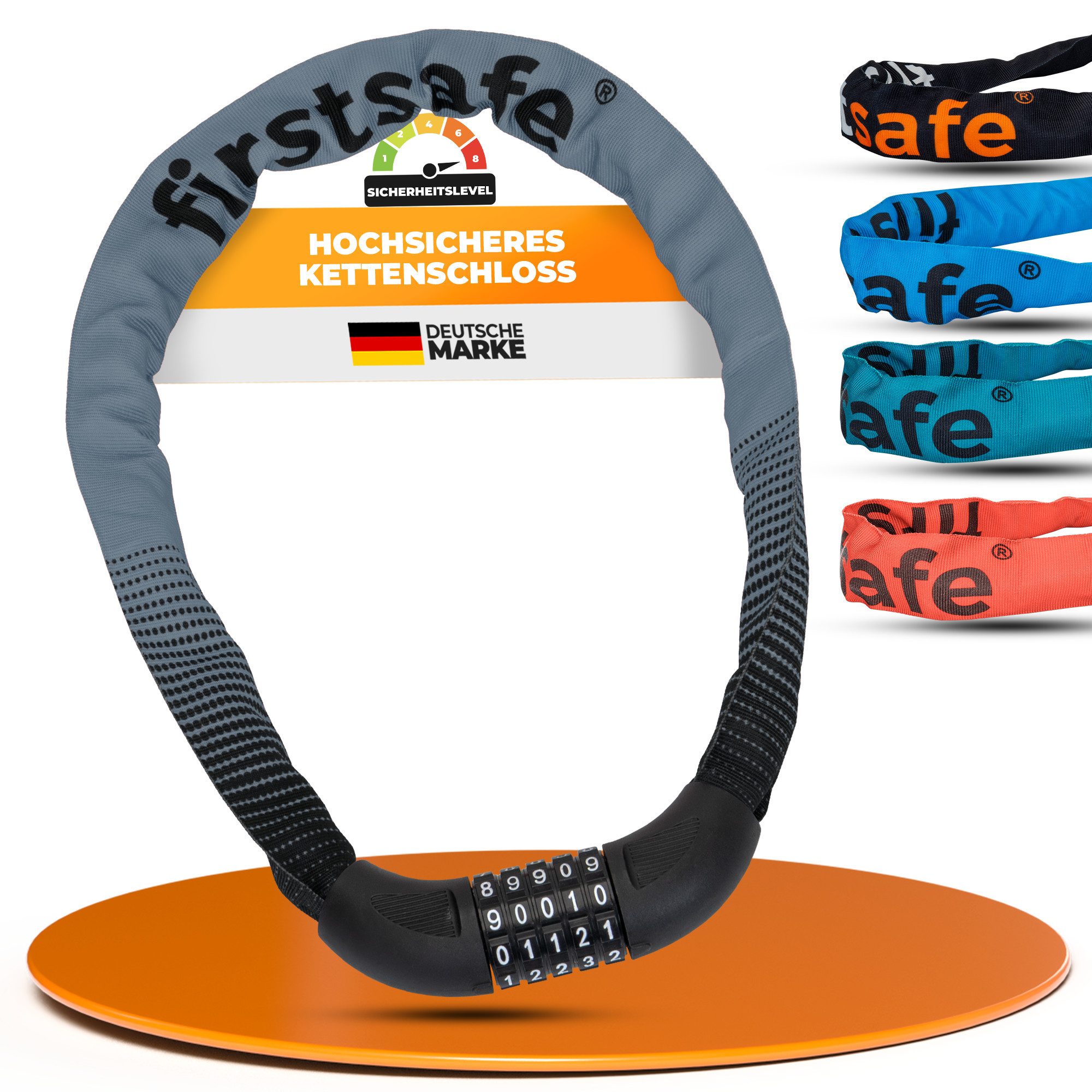 firstsafe Kettenschloss Fahrradschloss mit Zahlencode 100 cm