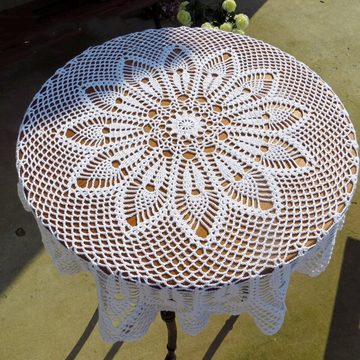 FIDDY Tischdecke Handgefertigte gehäkelte Baumwoll-Tischdecke aus Vintage-Spitze