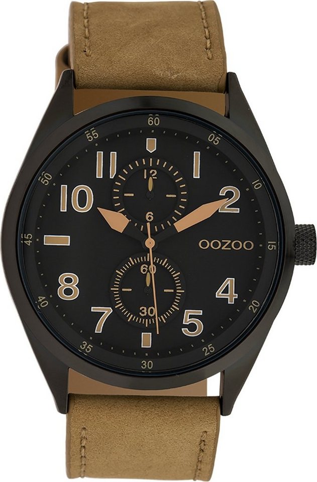 OOZOO Quarzuhr Oozoo Herren Armbanduhr Timepieces Analog, Herrenuhr rund,  groß (ca. 42mm) Lederarmband, Fashion-Style, Indizes: numbers