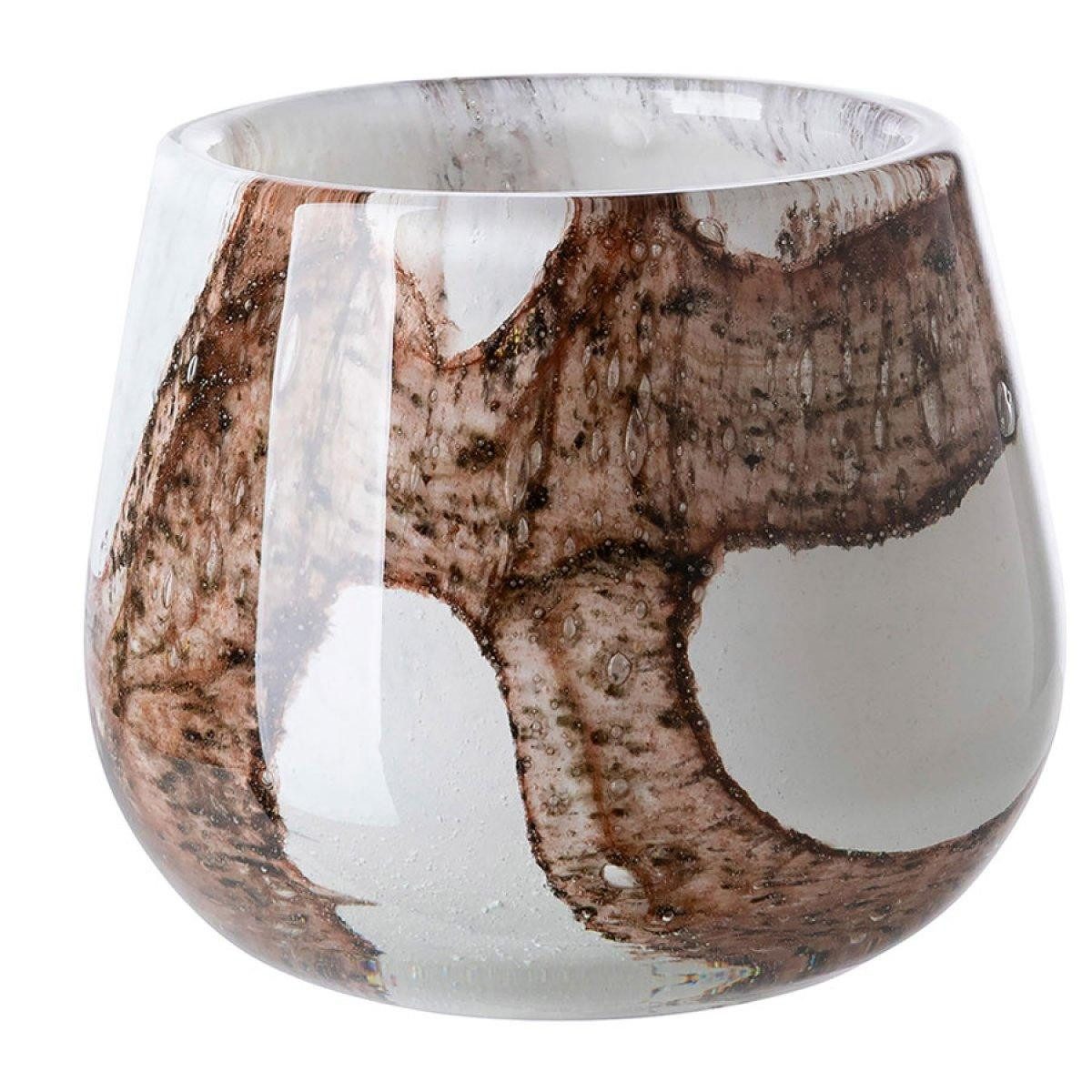 Fink Kerzenhalter Vase oder Windlicht Mella Braun Weiß Glas (17cm)