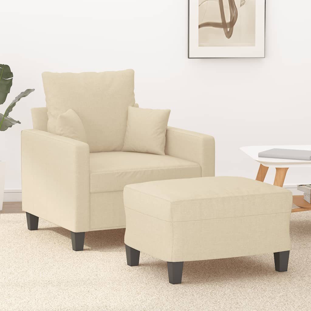 vidaXL Sofa Sessel mit Hocker Creme 60 cm Stoff