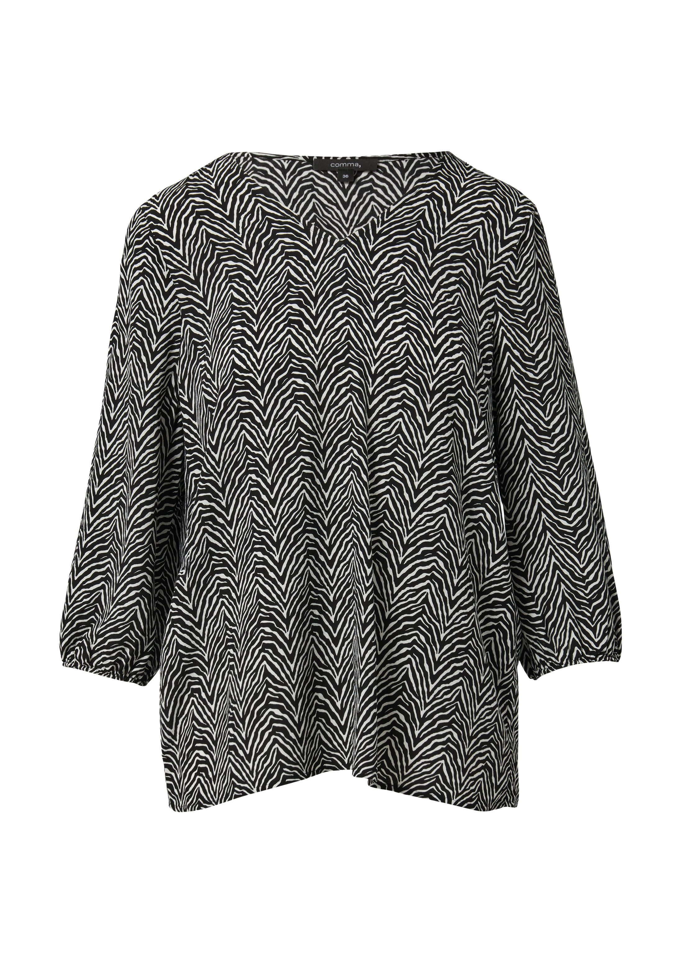 comma Kurzarmbluse Bluse Crêpe-Bluse mit kurzen Ballonärmeln