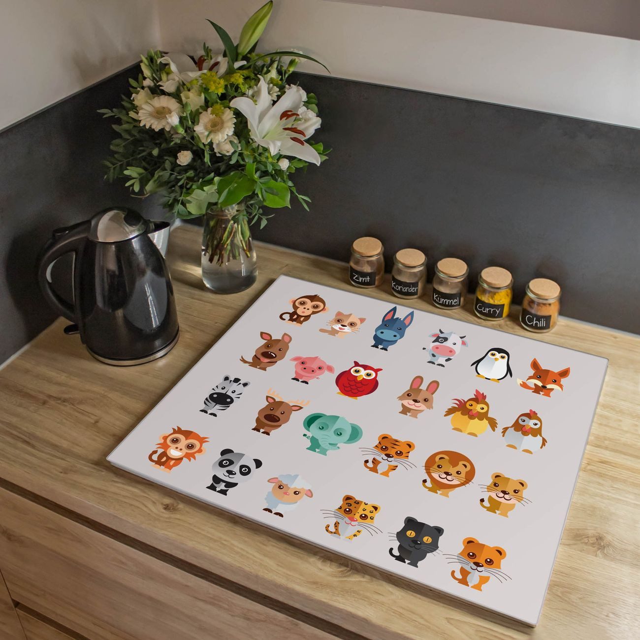 banjado Herd-Abdeckplatte einteilig aus Glas mit Motiv Freunde, (gehärtet, 1 tlg., inkl. selbstklebende Gummifüßchen)