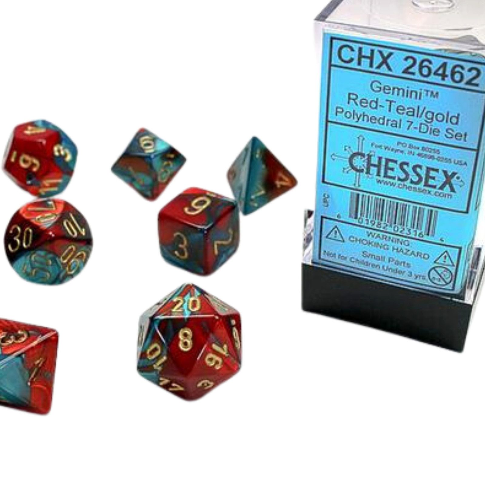 Chessex Spiel Chessex Red-Teal with gold Gemini Polyhedral 7-Würfelset