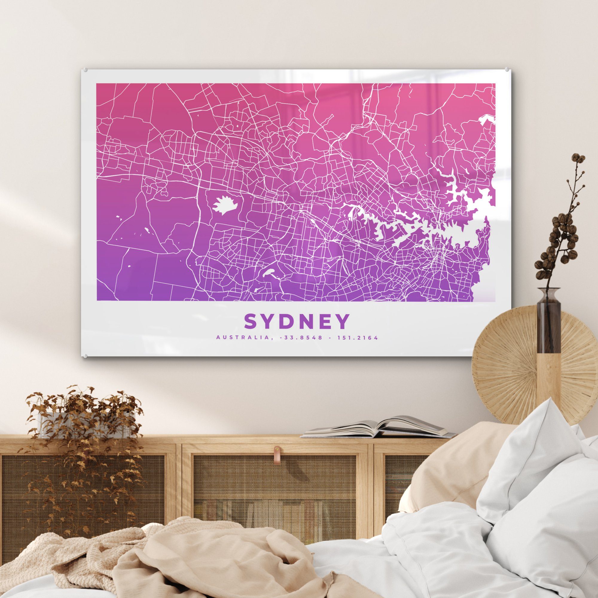 & Acrylglasbilder Schlafzimmer St), (1 MuchoWow - - Acrylglasbild Australien, Sydney Wohnzimmer Stadtplan
