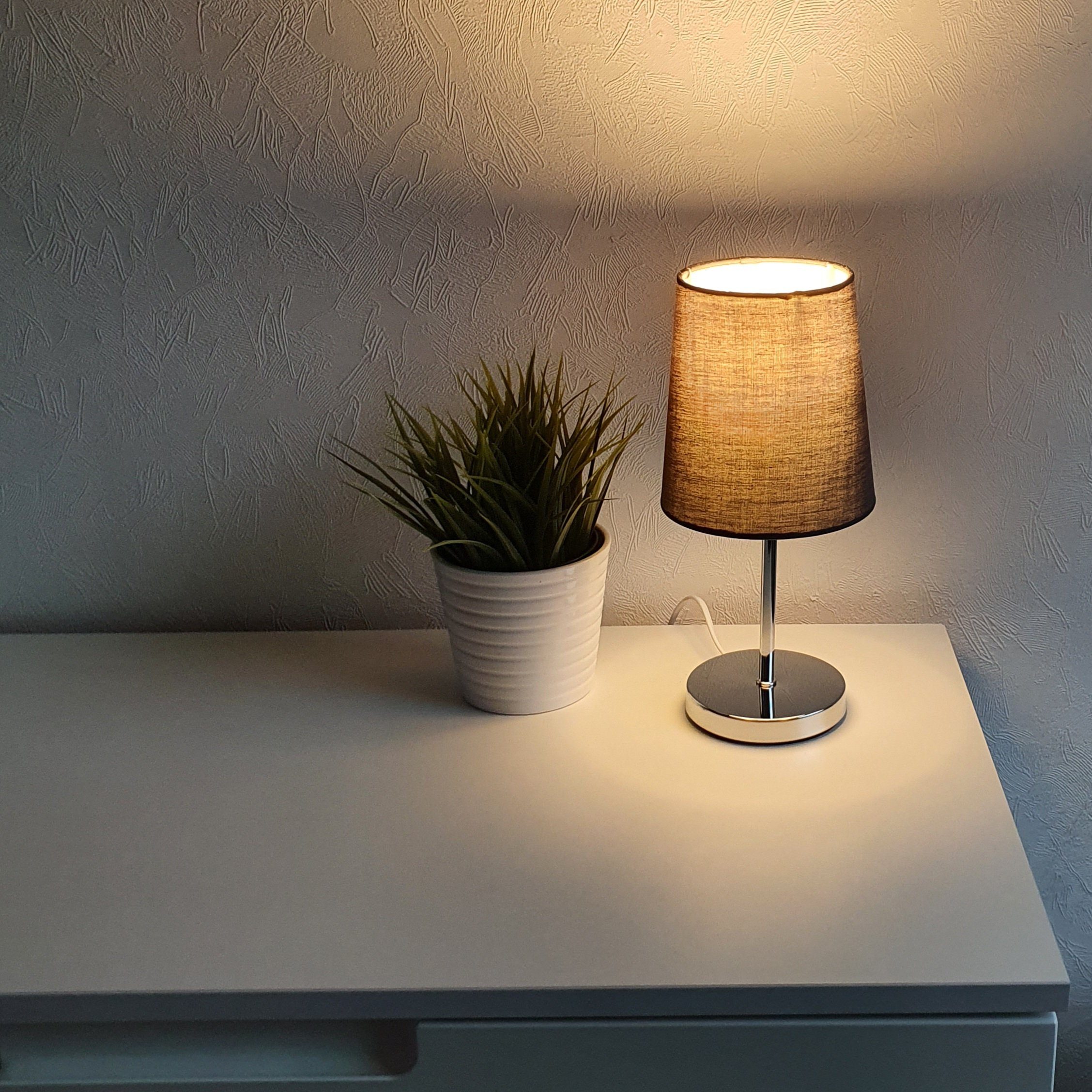 LED Nachttischlampe incl. Hoch konisch grau Set Tischleuchte warmweiß, dimmbar, nicht inklusive LED, LED, Stoffschirm LED wechselbar, modern Doppelset Lichthandel Tischleuchte 3W LED