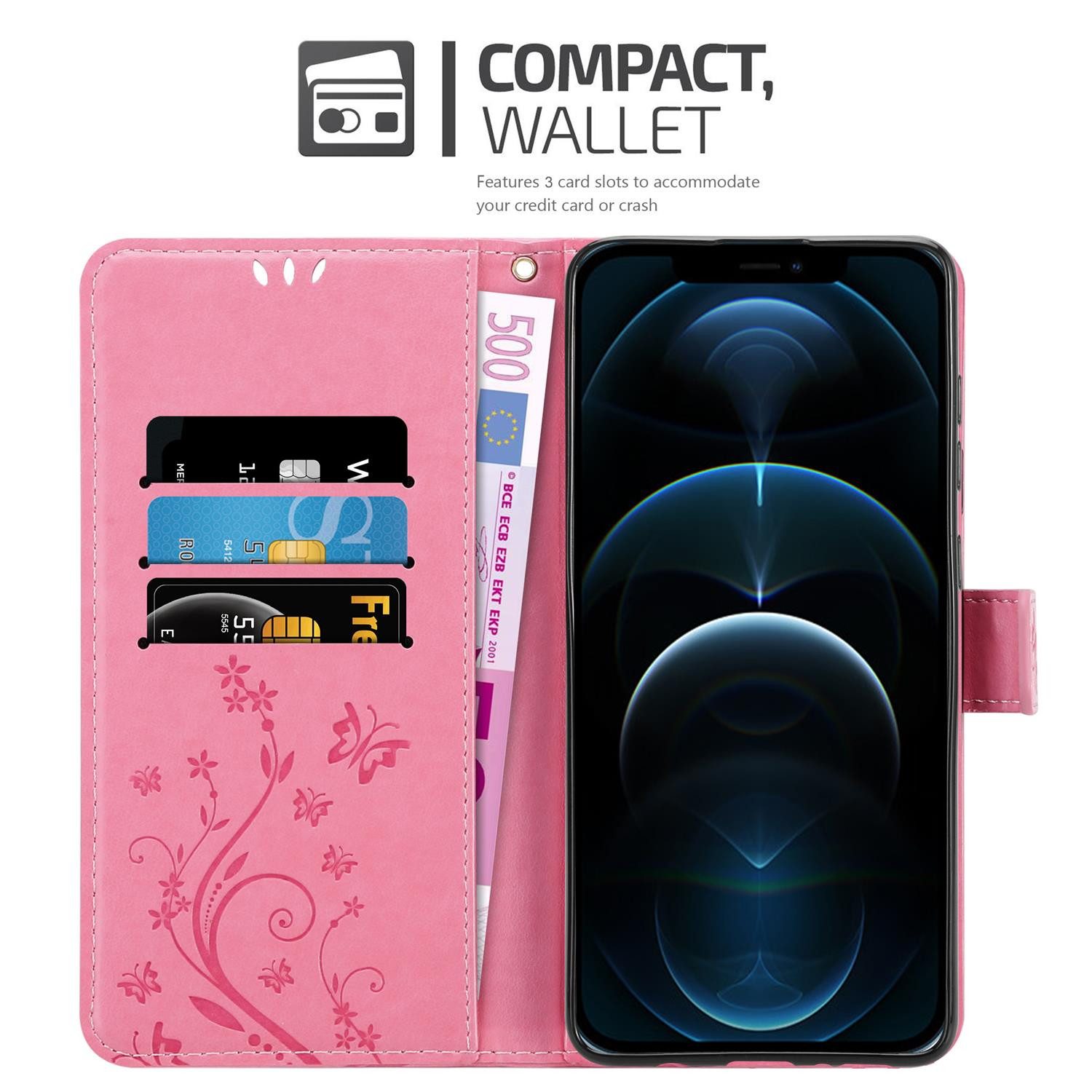 Cadorabo Handyhülle für iPhone 12 / 12 PRO Hülle Apple iPhone 12 / 12 PRO, Hülle Schutzhülle Blumen Flower mit Standfunktion Kartenfach Magnet