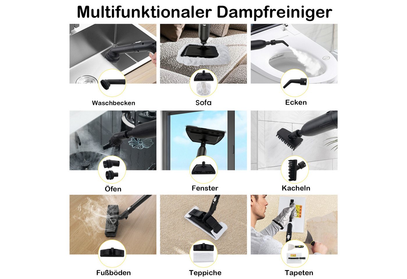 KOMFOTTEU Dampfreiniger, 2000 W, Dampfreiniger Handgerät, Bodendampfreiniger