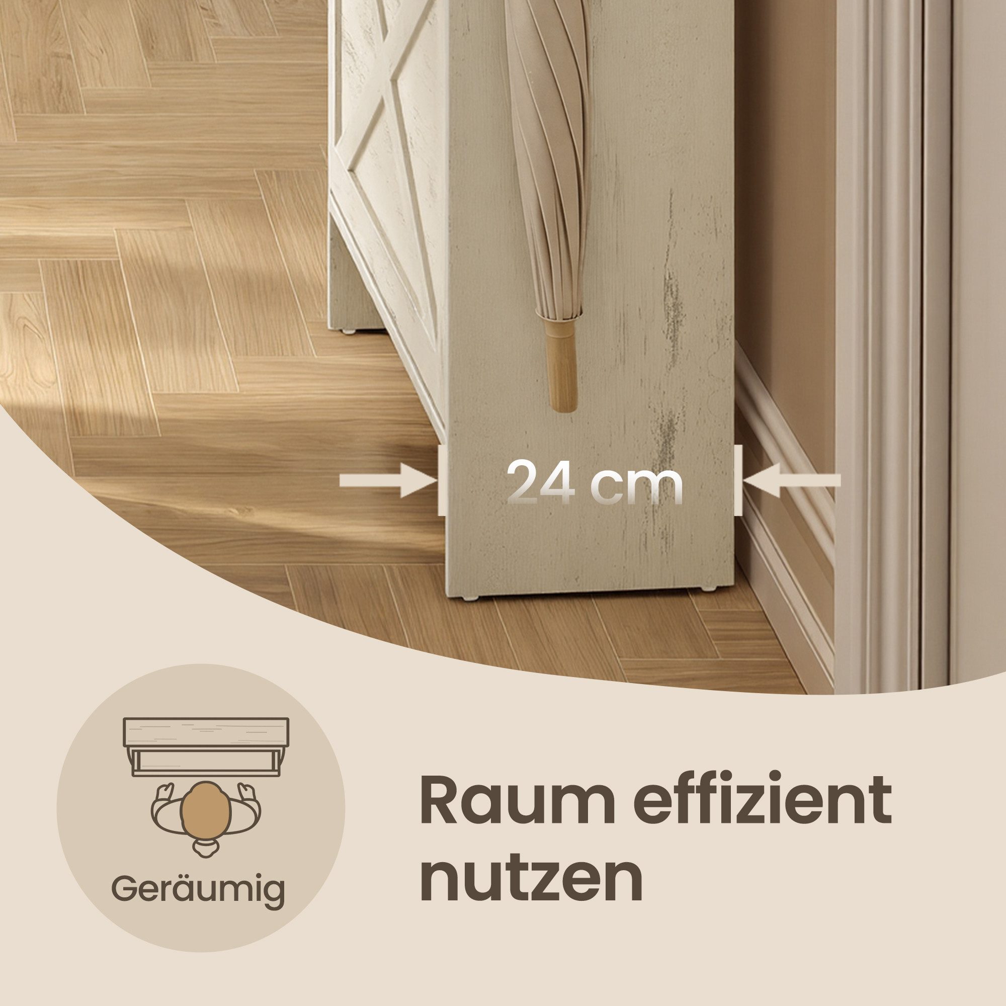 VASAGLE Schuhschrank Schuhkipper mit 3 oder 4 Klappen 83 x 24 x 142,6 cm, für Flur und Wohnzimmer, Landhausstil – Bild 4 von 5