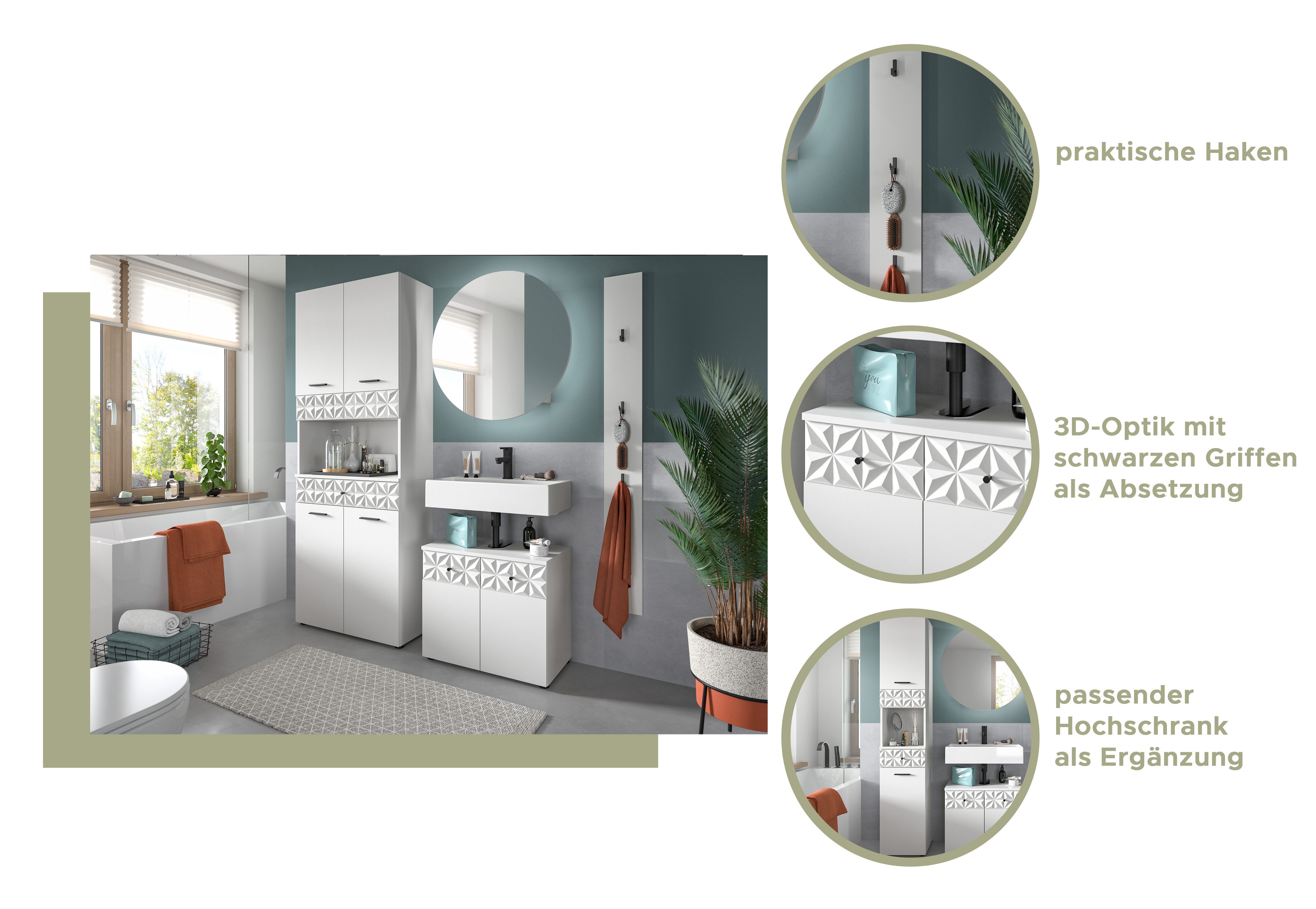 welltime Waschbeckenunterschrank VICENZA, TOPSELLER!, Breite 60cm, mit Ornamentabsetzung WBU, Unterschrank, Badschrank, Badunterschrank, Waschbeckenschrank