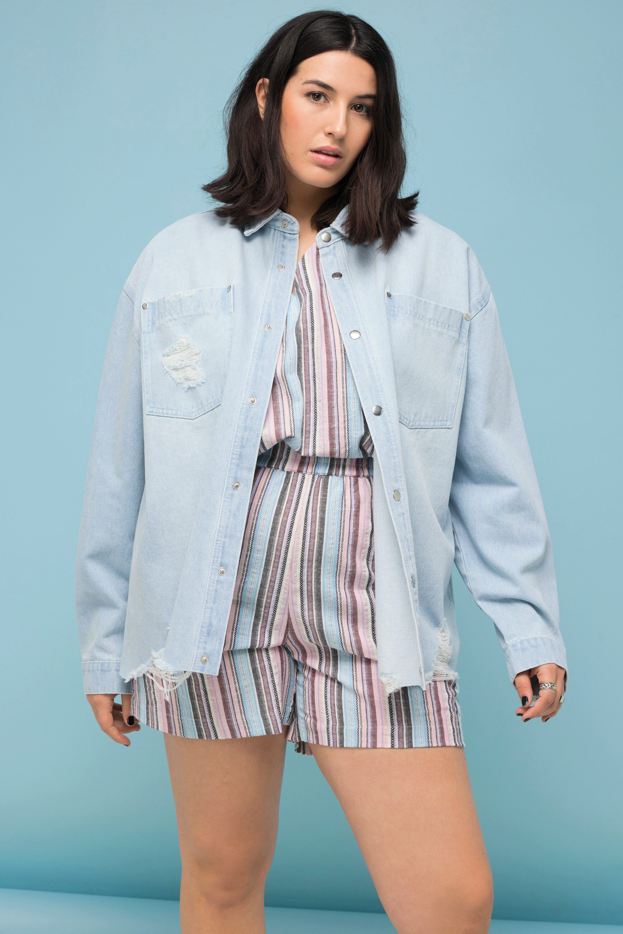 Studio Untold Hemdbluse Jeanshemd oversized destroyed Hemdkragen Langarm