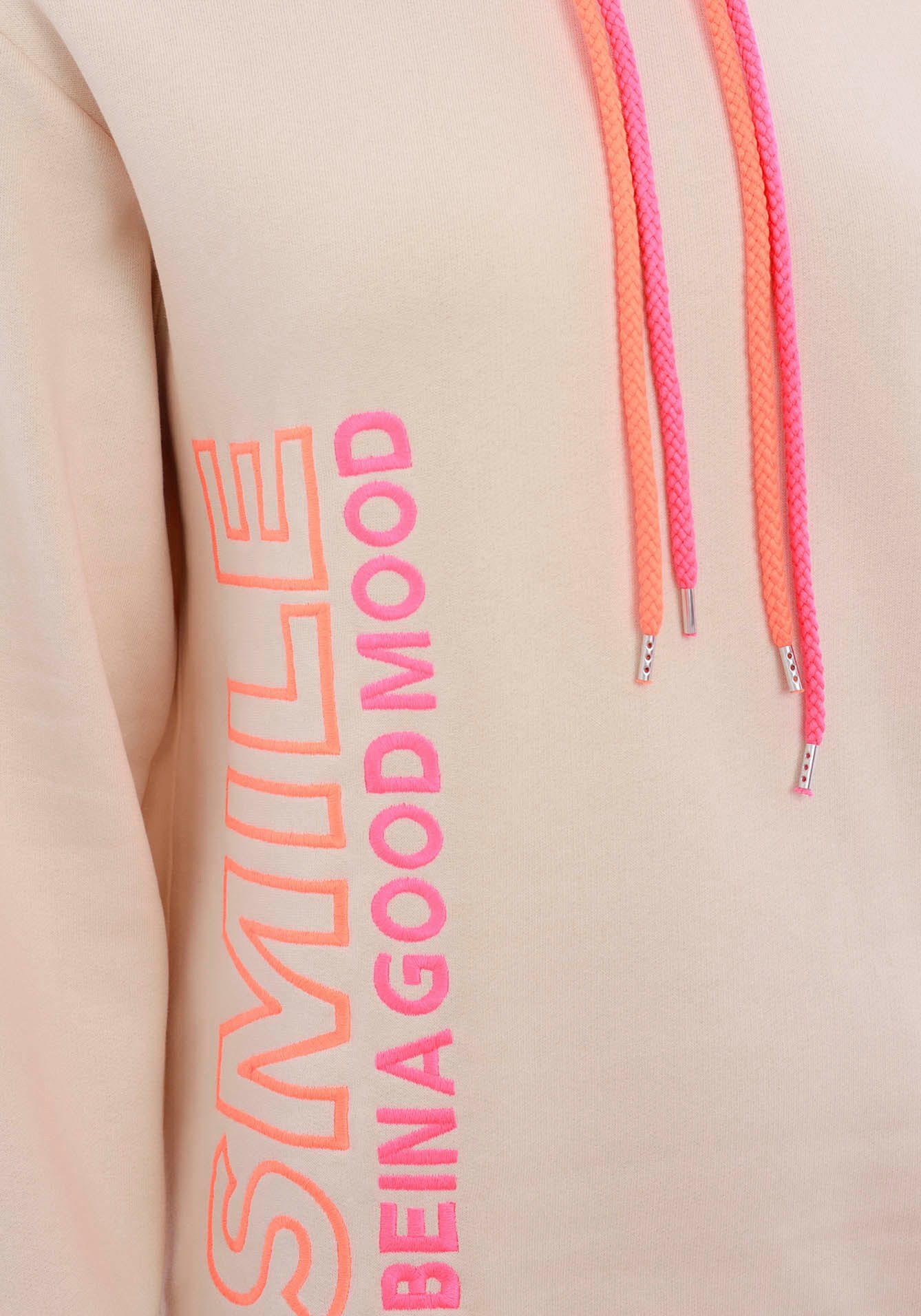 Zwillingsherz Sweatshirt gestickter Schriftzug, Kapuze, Langarm, Kängurutasche, Neon-Details – Bild 5 von 5