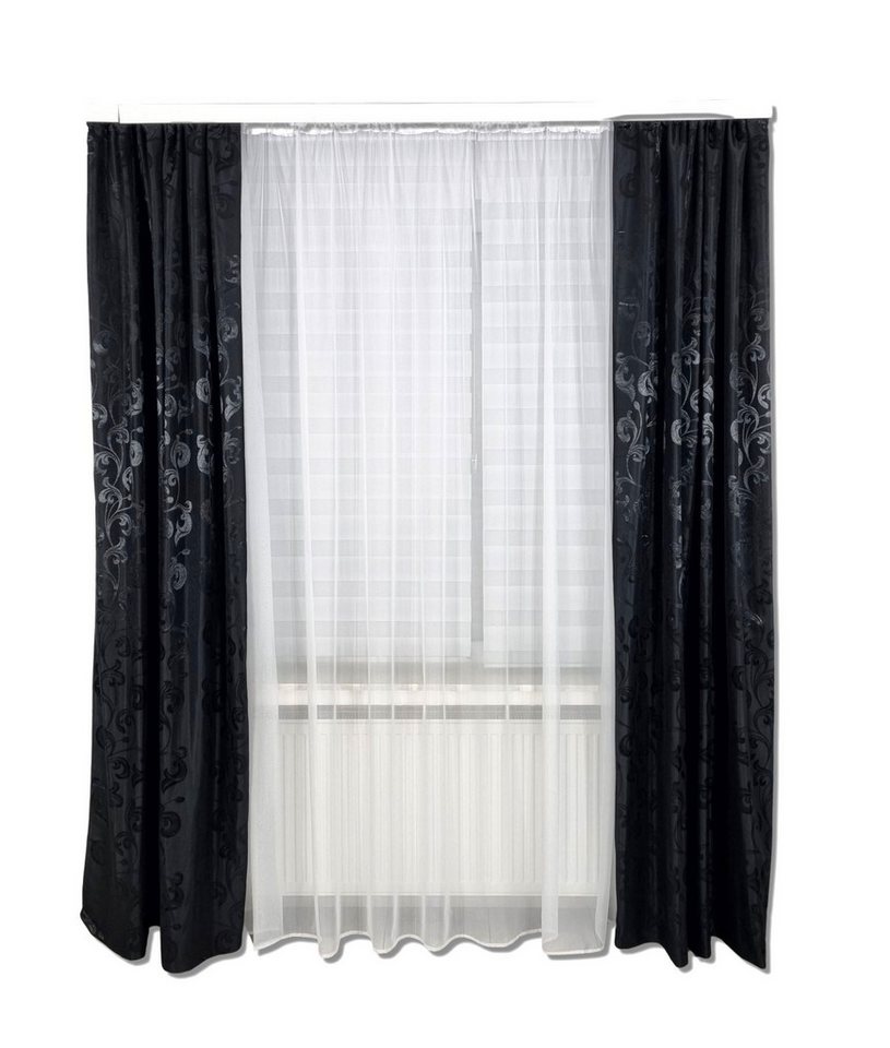Gardinen by Justyna Verdunkelungsvorhang 2er Schal Set Schwarz (2 St), Kräuselband, abdunkelnd, Polyester, abdunkelnd, Polyester, Blickdicht,Verdunkelung,Verdunkelt