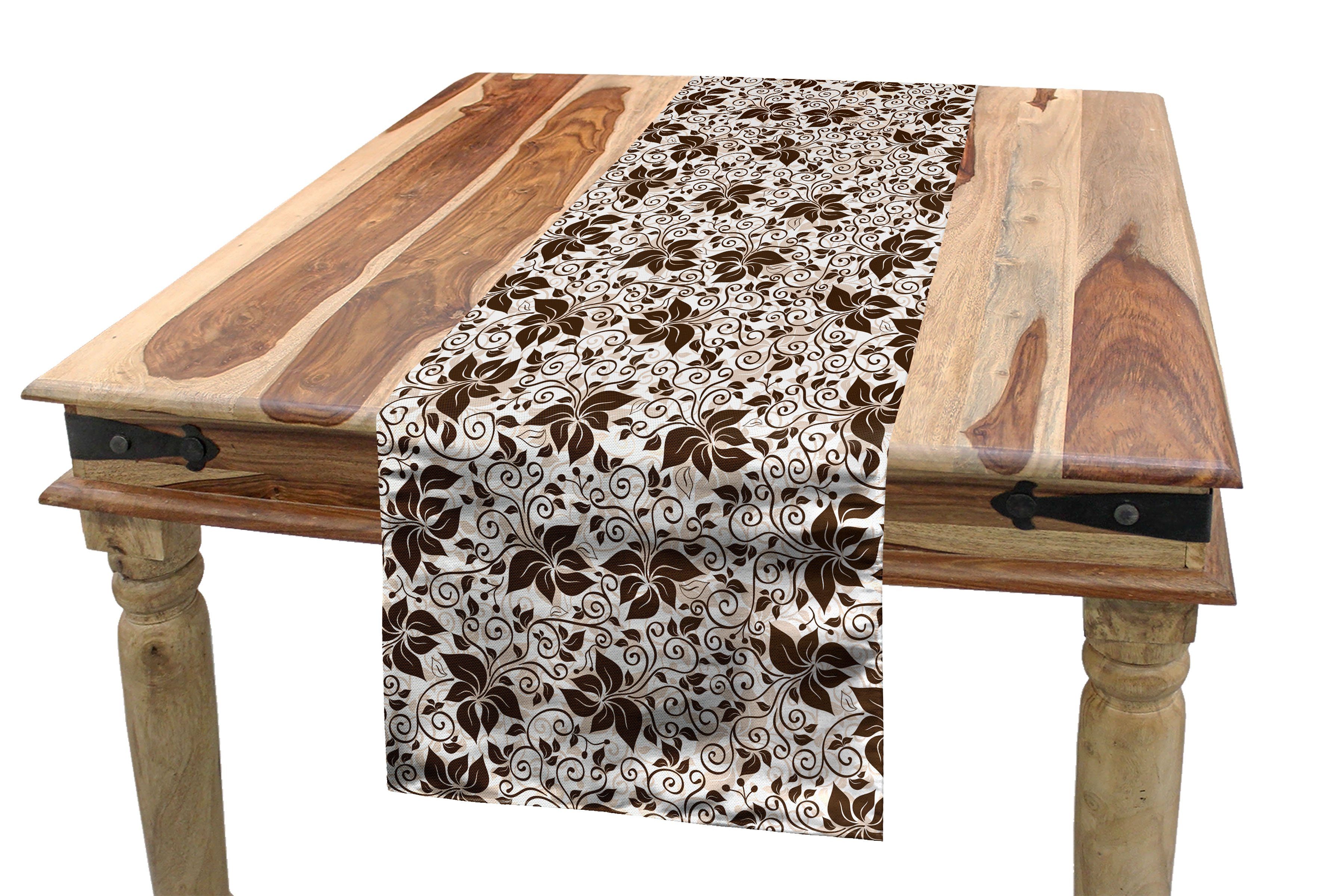 Küche Tischläufer, Brown-Blumen-Blätter Rechteckiger Tischläufer Dekorativer Esszimmer Abakuhaus Erdfarben