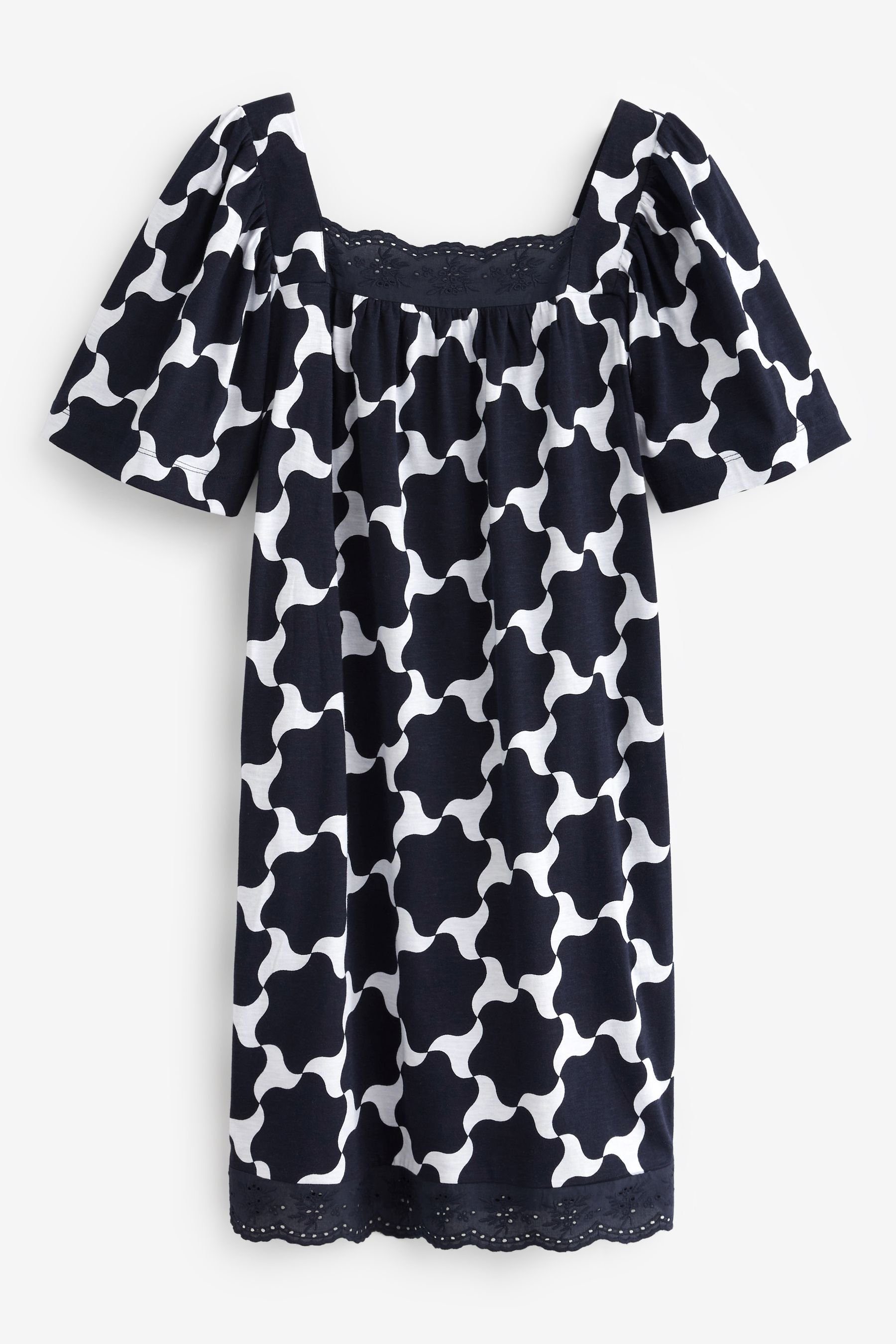 Next Jerseykleid Kurzarmkleid mit Karree-Ausschnitt + Lochstickerei (1-tlg)