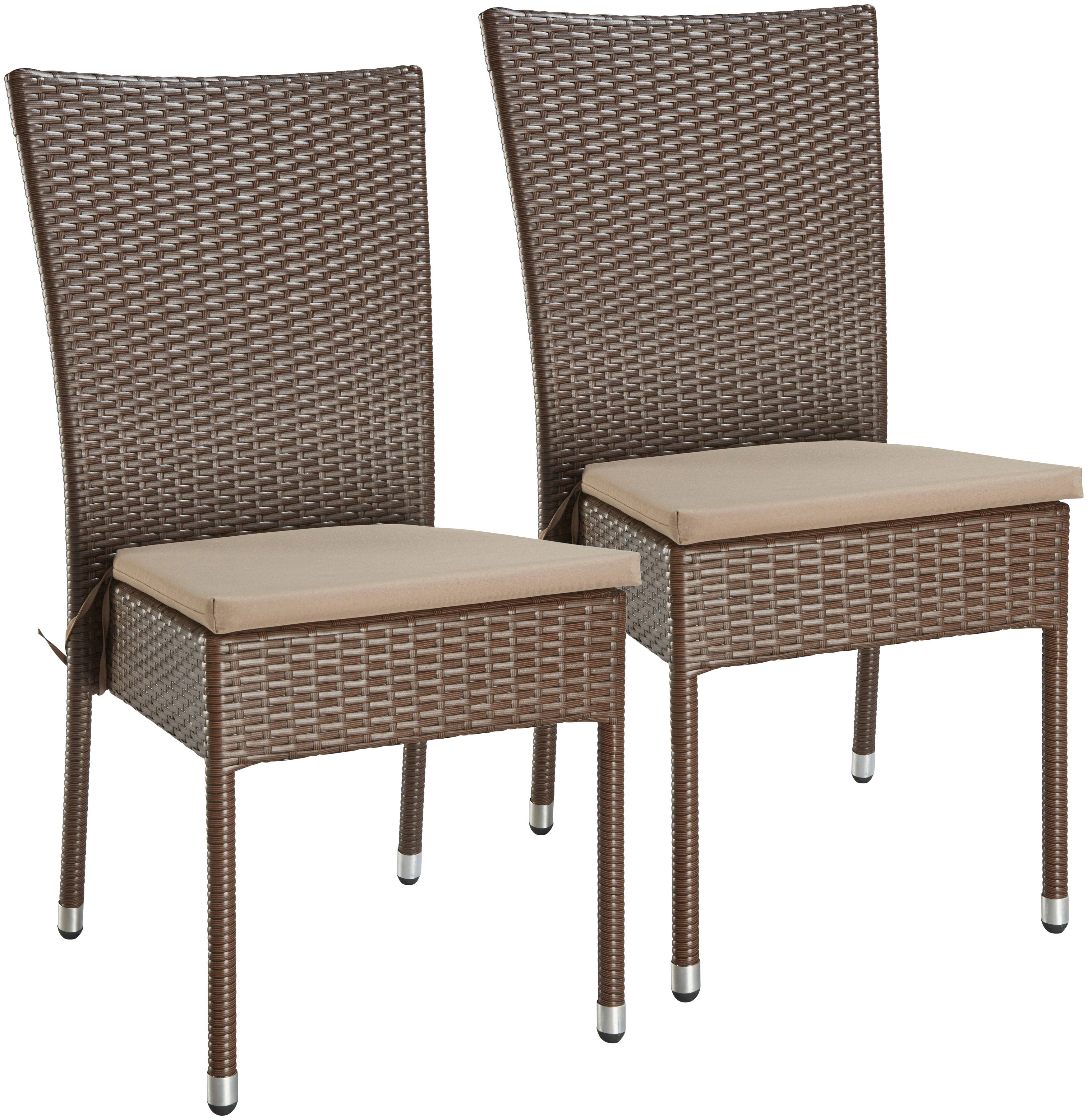 MERXX Gartensessel Caletta (Set, 2-St), 2er Set, Polyrattan, stapelbar, braun, inkl. Auflage