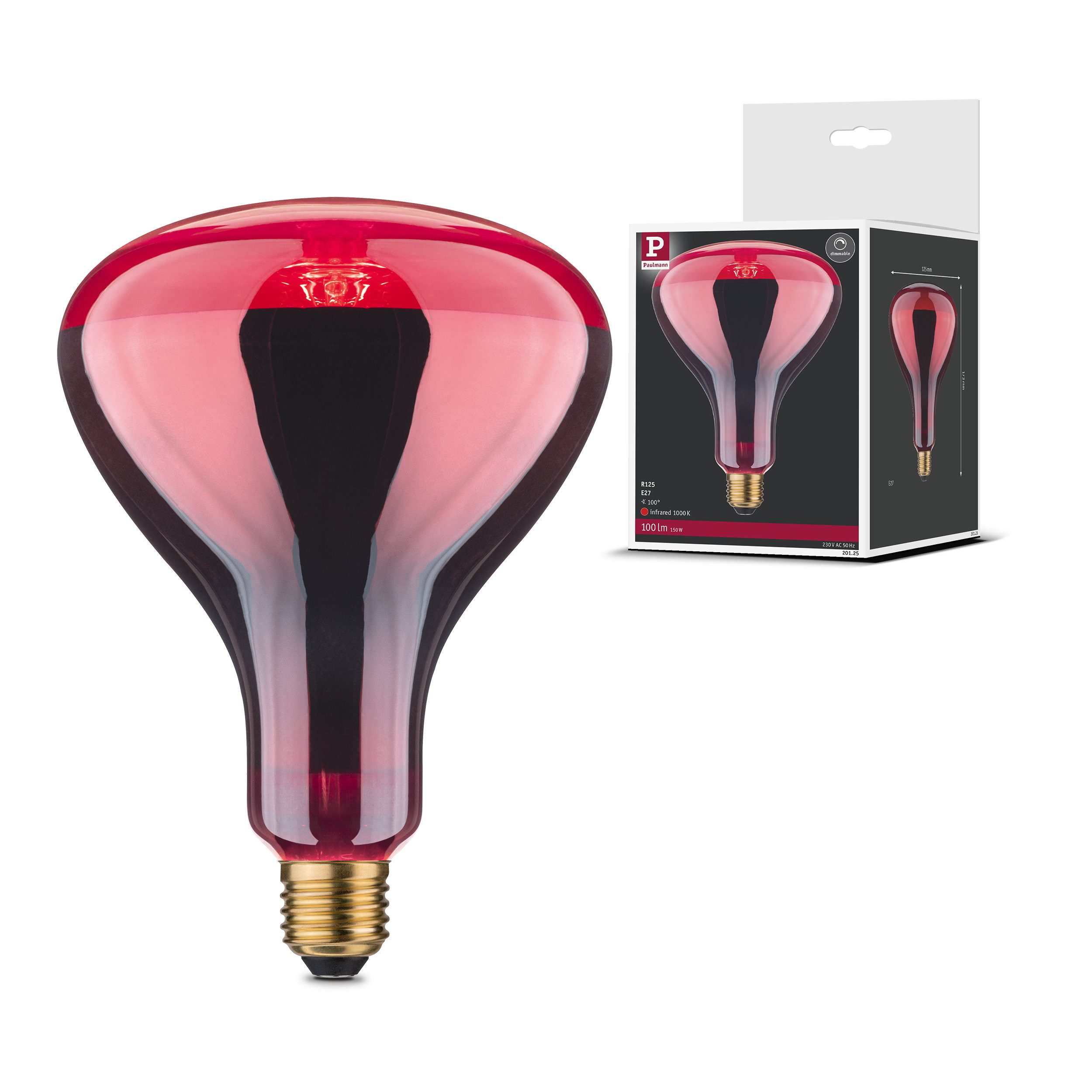 Paulmann Infrarotlampe Glühbirne Infrarot E27 230V 100lm 150W 1000K dimmbar Rot
