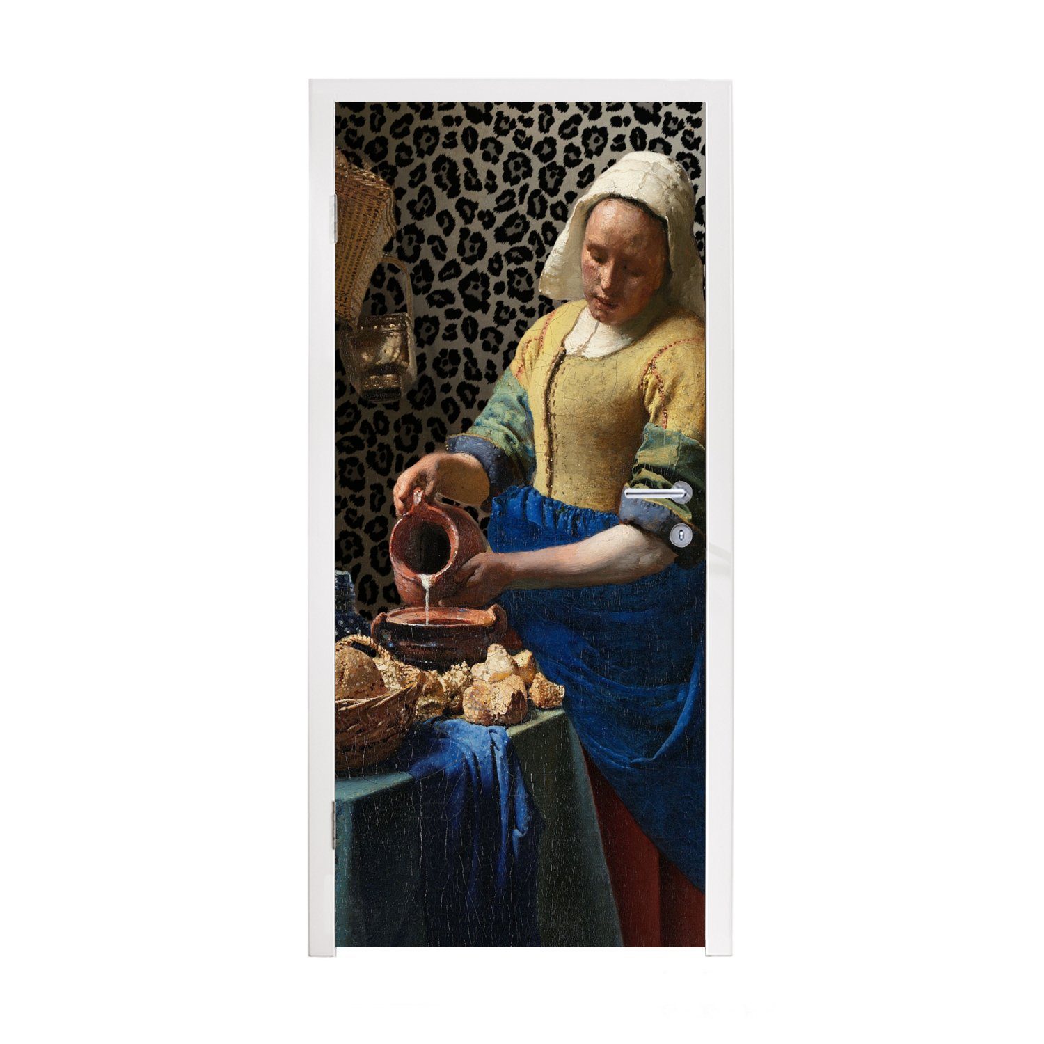 MuchoWow Türtapete Milchmädchen - Kunst - Pantherdruck - Vermeer - Gemälde - Alte Meister, Matt, bedruckt, (1 St), Fototapete für Tür, Türaufkleber, 75x205 cm
