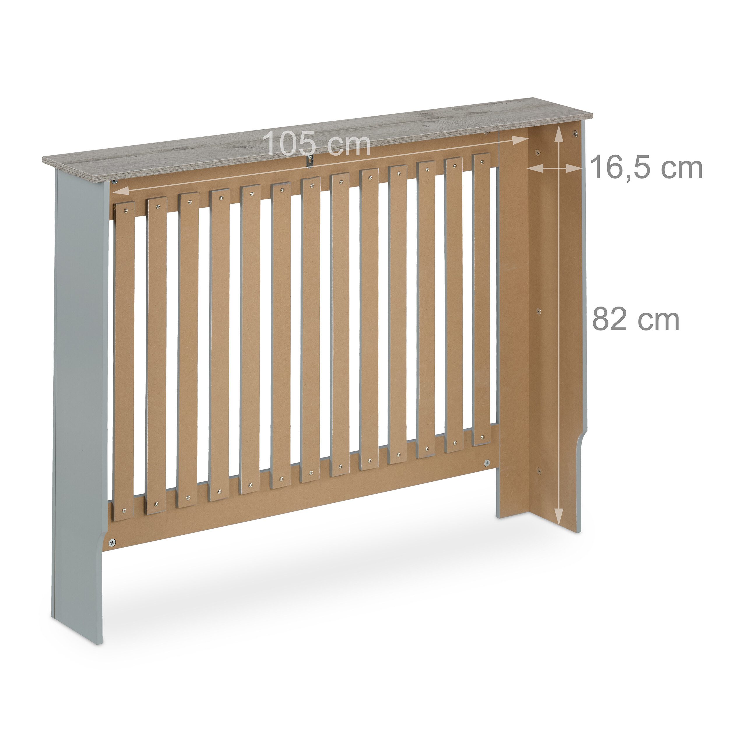 relaxdays Heizungsverkleidung Heizkörperverkleidung m. Holzoptikablage, Zubehör für Heizkörper, grau, L – Bild 5 von 5