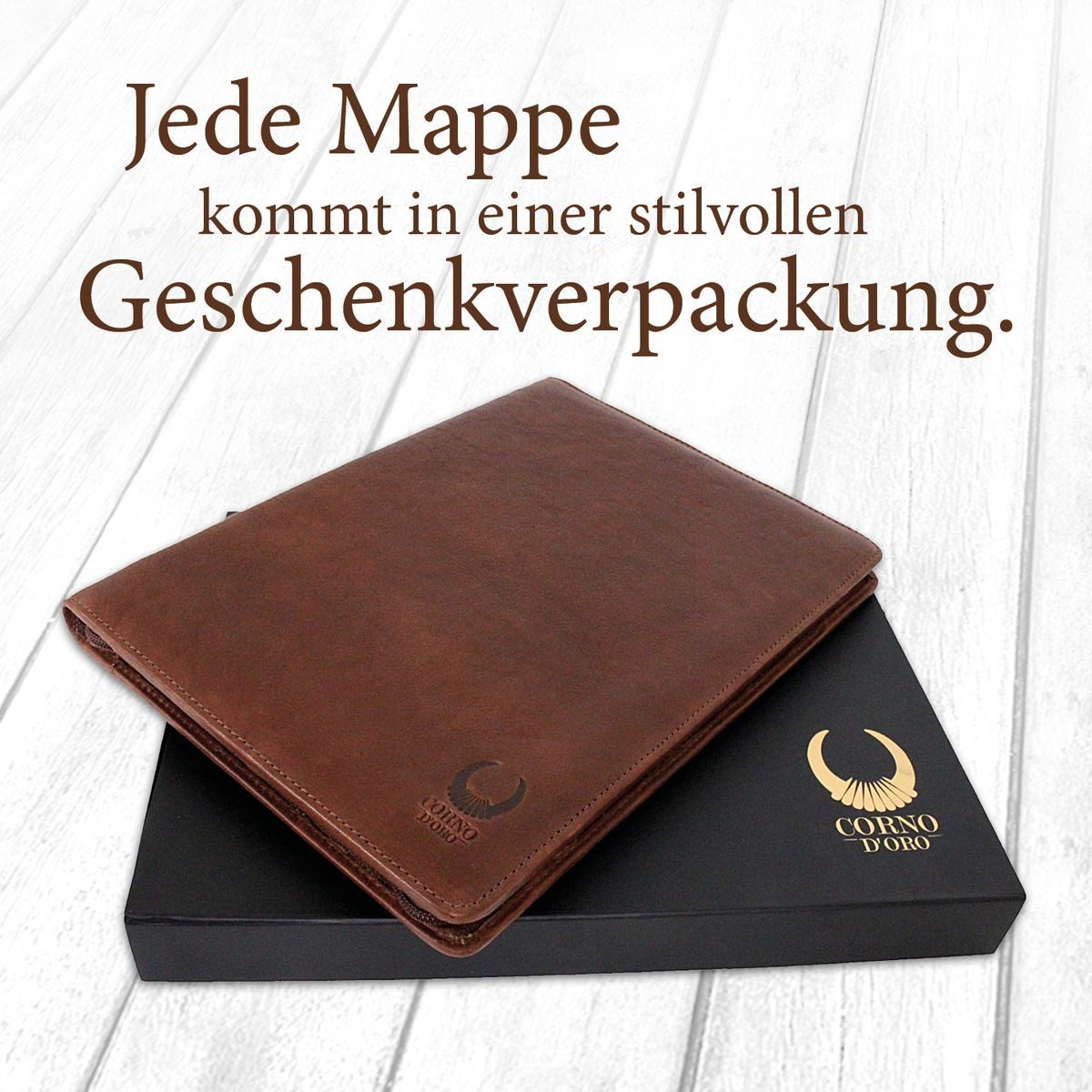 Corno d´Oro Aktenmappe für bis 12 Zoll Tablet iPad Handmade Dokumentenmappe A4 Leder Vintage, Schreibmappe mit Reißverschluss, RFID Schutz, im Geschenkbox