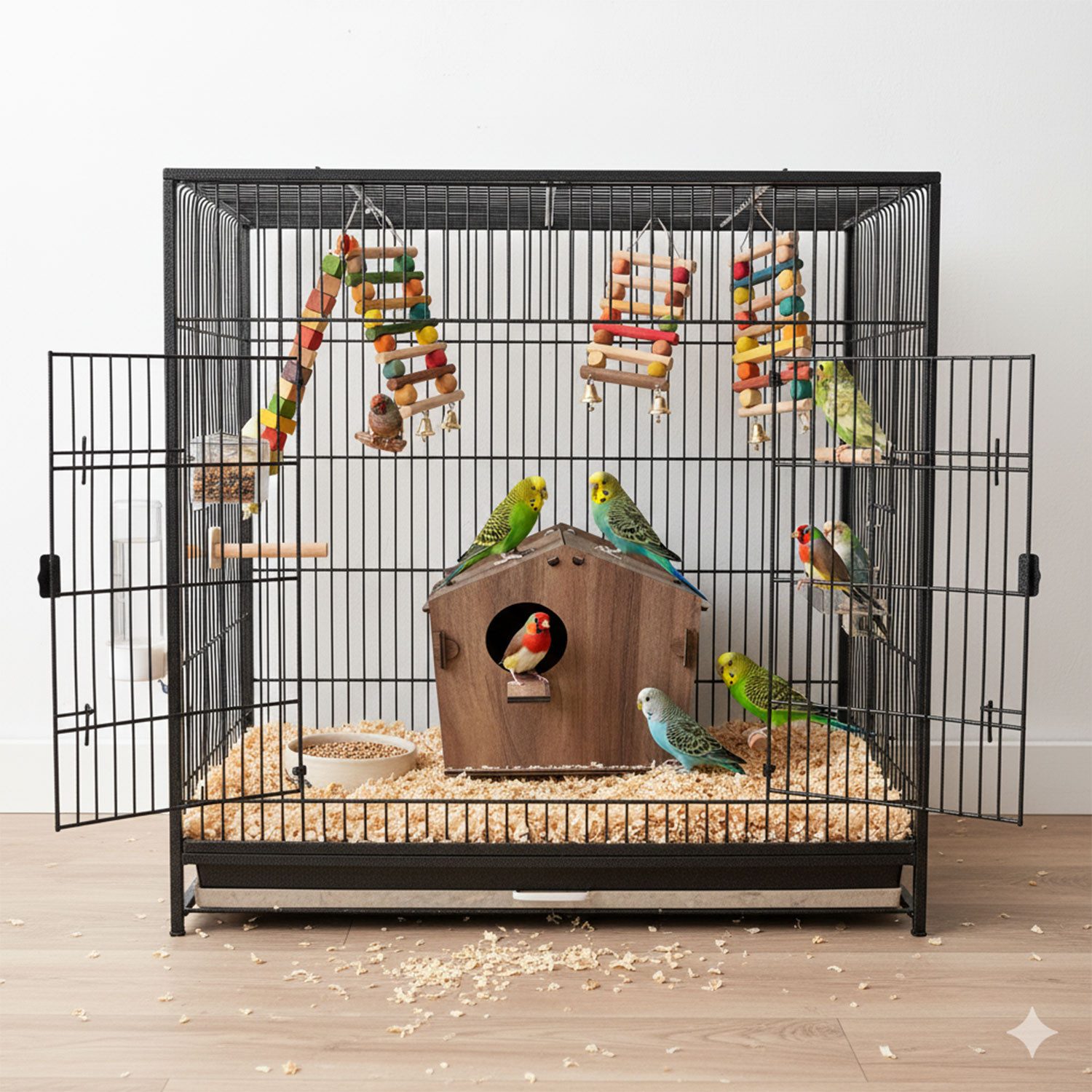 Jungengel Vogelhaus Nistkasten Stecksystem Holz für Wellensittiche & Finken Vogelhäuschen, Einfacher Aufbau, Robust & Langlebig, 100% Holz, Ideal kleine Vögel