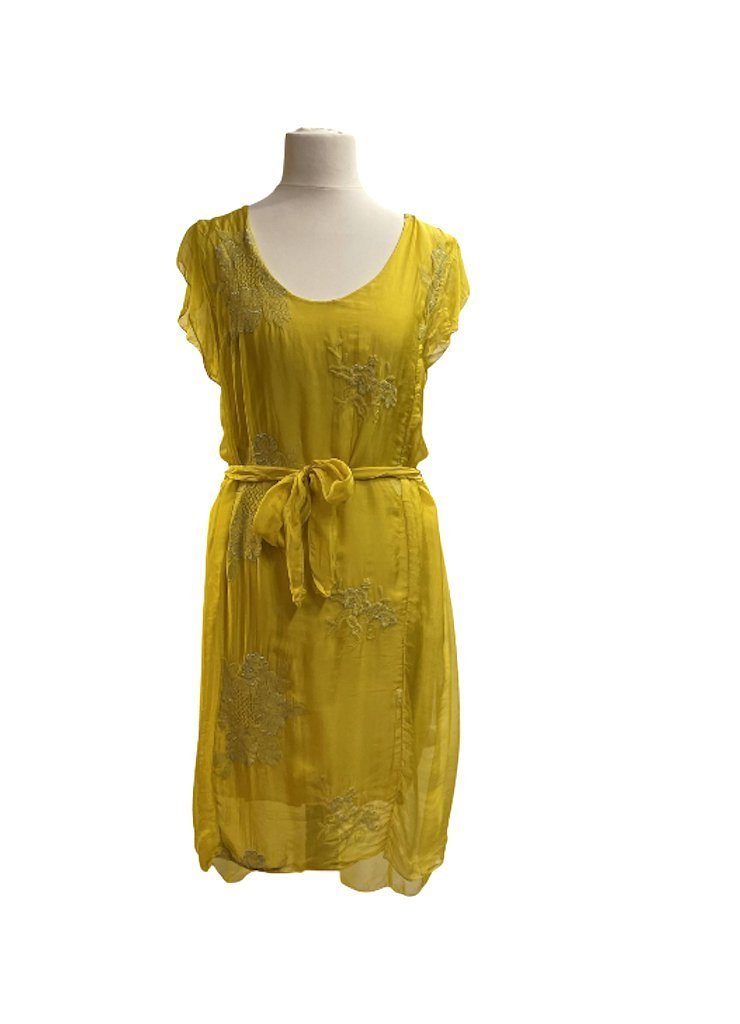 BZNA Sommerkleid Seidenkleid Sommer Herbst Kleid mit Muster Gelb | Sommerkleider
