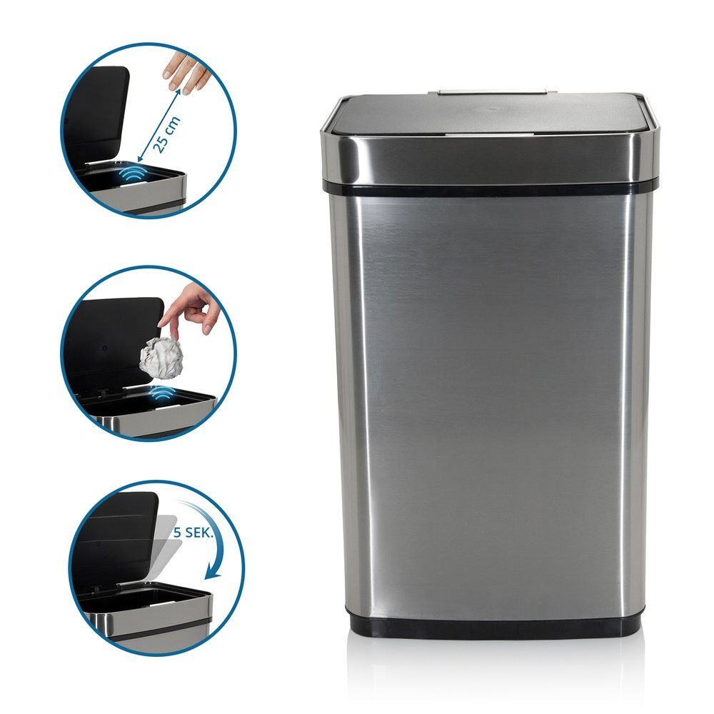 Abfalleimer CLEAN OFFICE hjh Kunststoff, Sensor-Mülleimer 60L, mit Edelstahl, Mülleimer IV Sensor