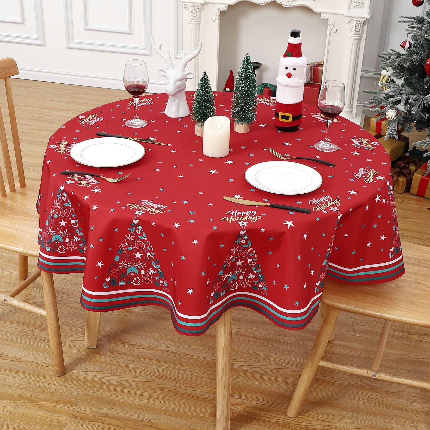 GarveeMore Tischdecke Runde Weihnachtstischdecke Weihnachtstischdecke für Tisch 60in