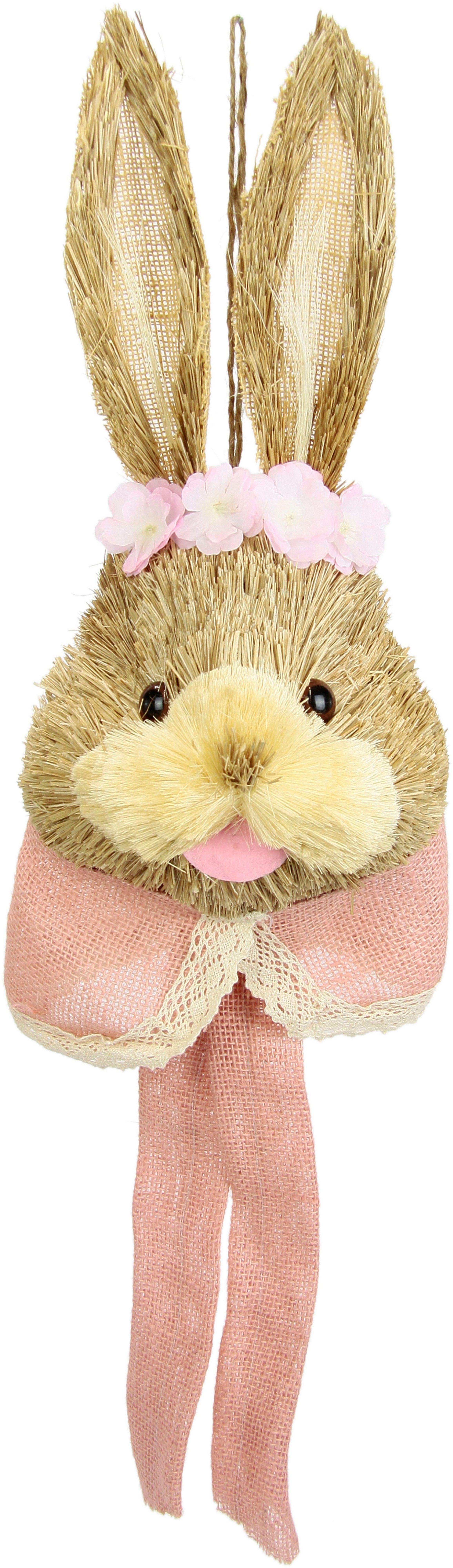 I.GE.A. Dekofigur Tierfigur Bast-Hasenkopf Hase Osterhasen Deko Ostern Osterdeko (1 St), Türdeko Wanddeko Osterfigur Frühlingsdeko Dekohase Skulptur Frühling