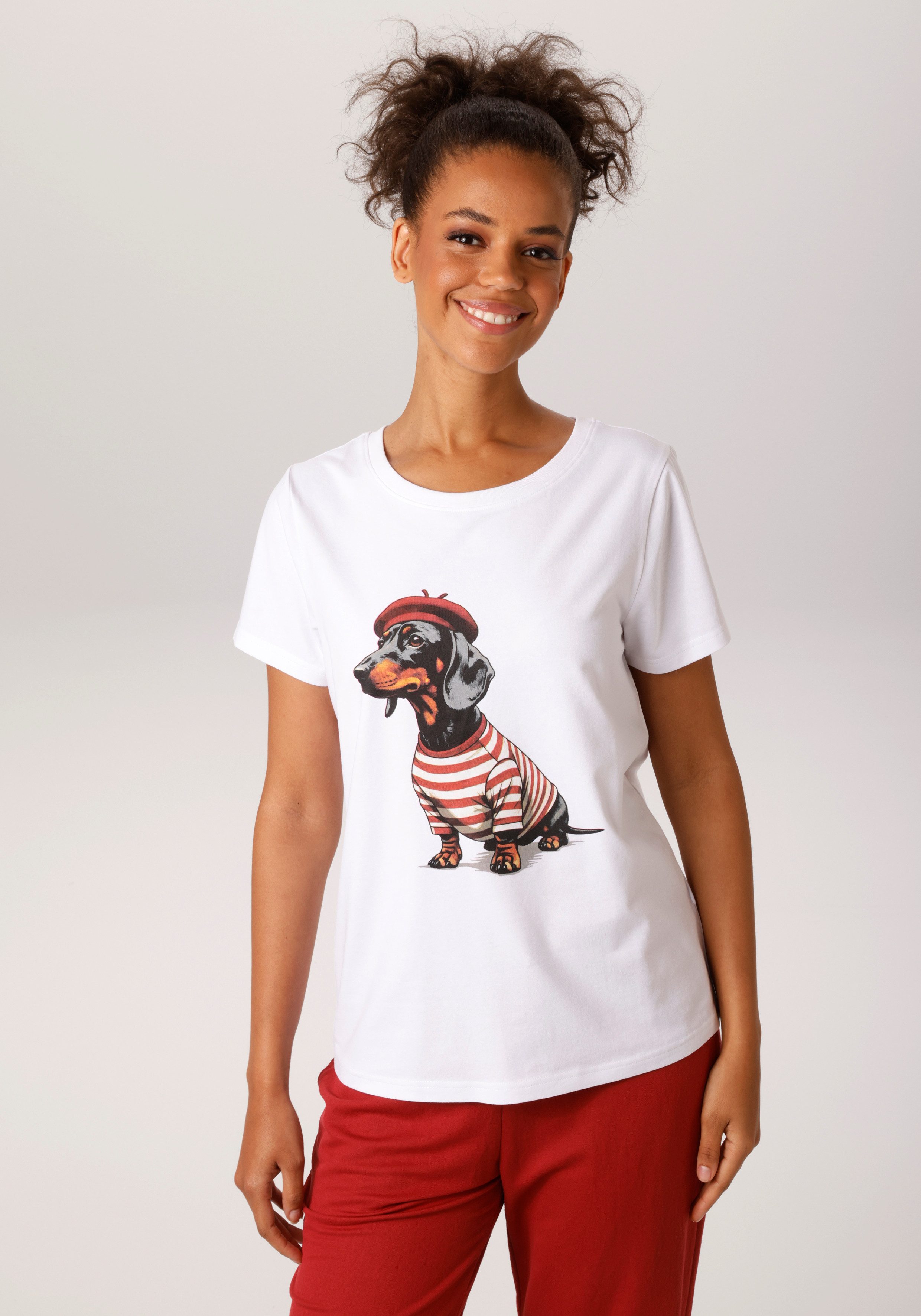 Aniston CASUAL T-Shirt mit Dackel oder Mops bedruckt - du hast die Wahl - N günstig online kaufen