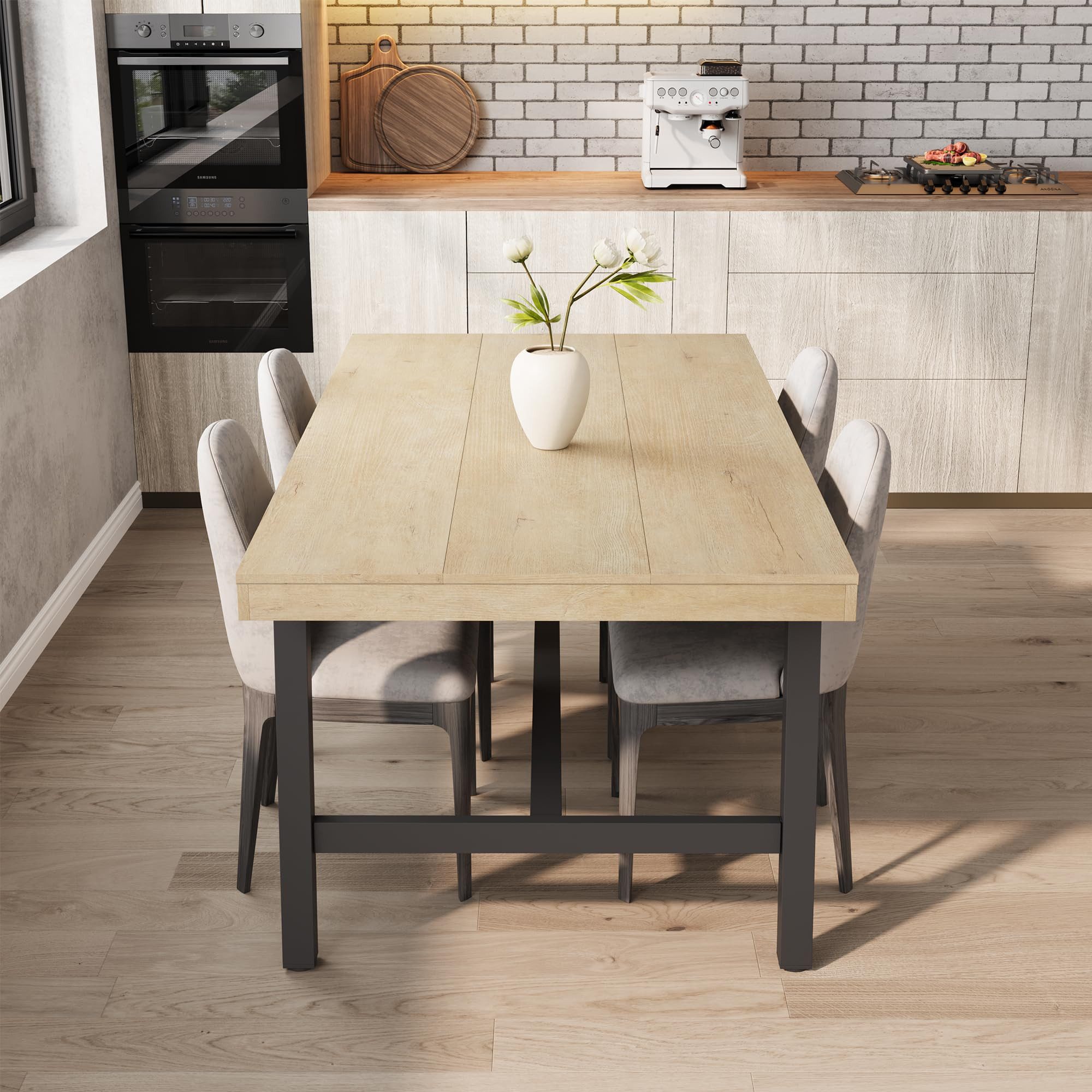 GarveeMore Esstisch 180 cm Großer rechteckiger Esstisch MDF-Tischplatte Holzoptik (1Tisch), Metallgestell Robust Multifunktionaler Esstisch für 6 bis 8 Personen – Bild 4 von 5
