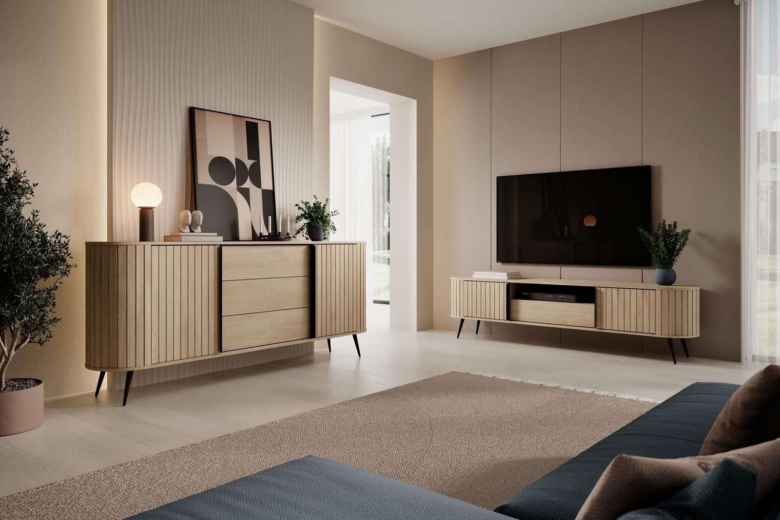 Compleo TV-Schrank 196 cm breit, Lowboard eiche cremona, Japandi Stil KAMA günstig online kaufen