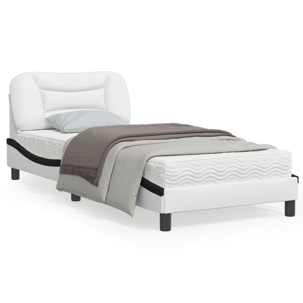 vidaXL Bett Bettgestell mit LED Weiß und Schwarz 90x200 cm Kunstleder