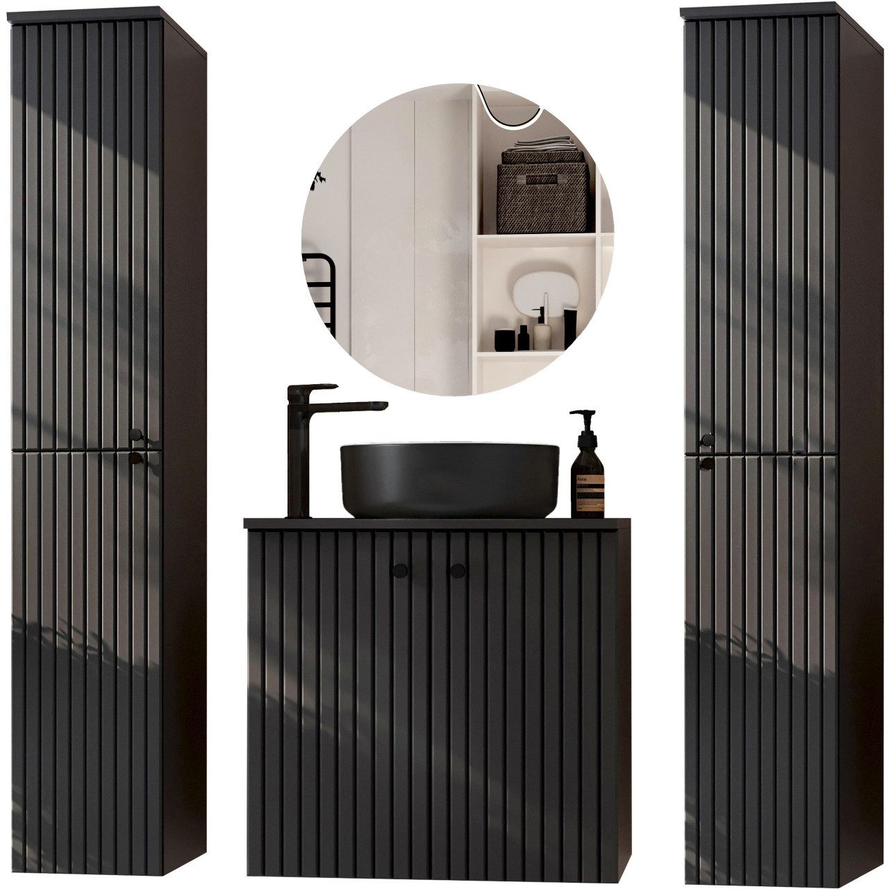 Badezimmer-Set Badmöbel Set ASTRO LONG schwarz