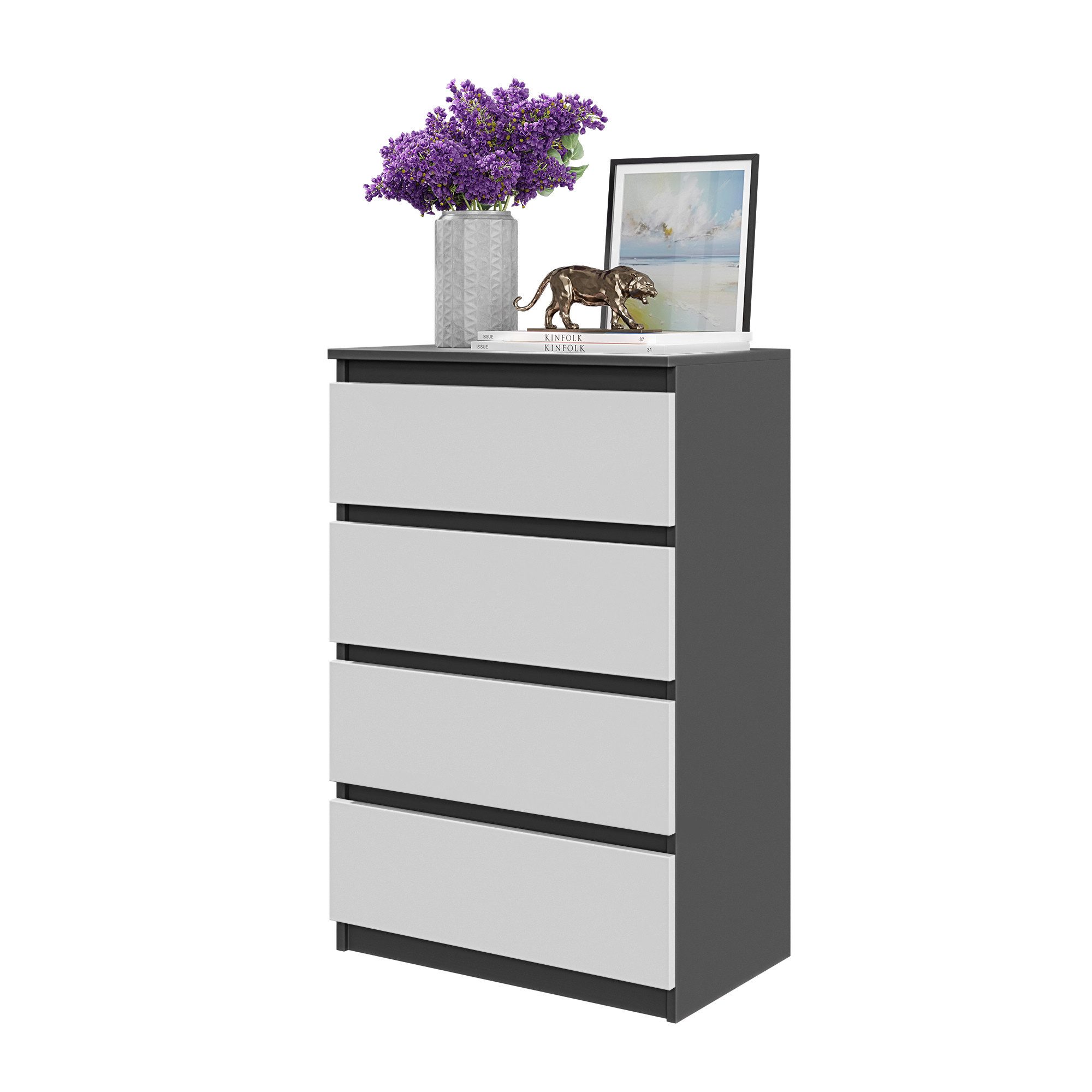 Furnica Kommode GABRIEL 4 Schubladen - Anthrazit Grau H92cm B60cm T33cm