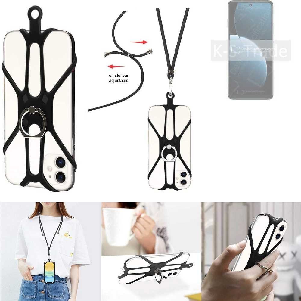 K-S-Trade Handyhülle für Huawei Enjoy 80, 3in1 Handykette Handyband Handykordel Halsband Smartphone-Ring