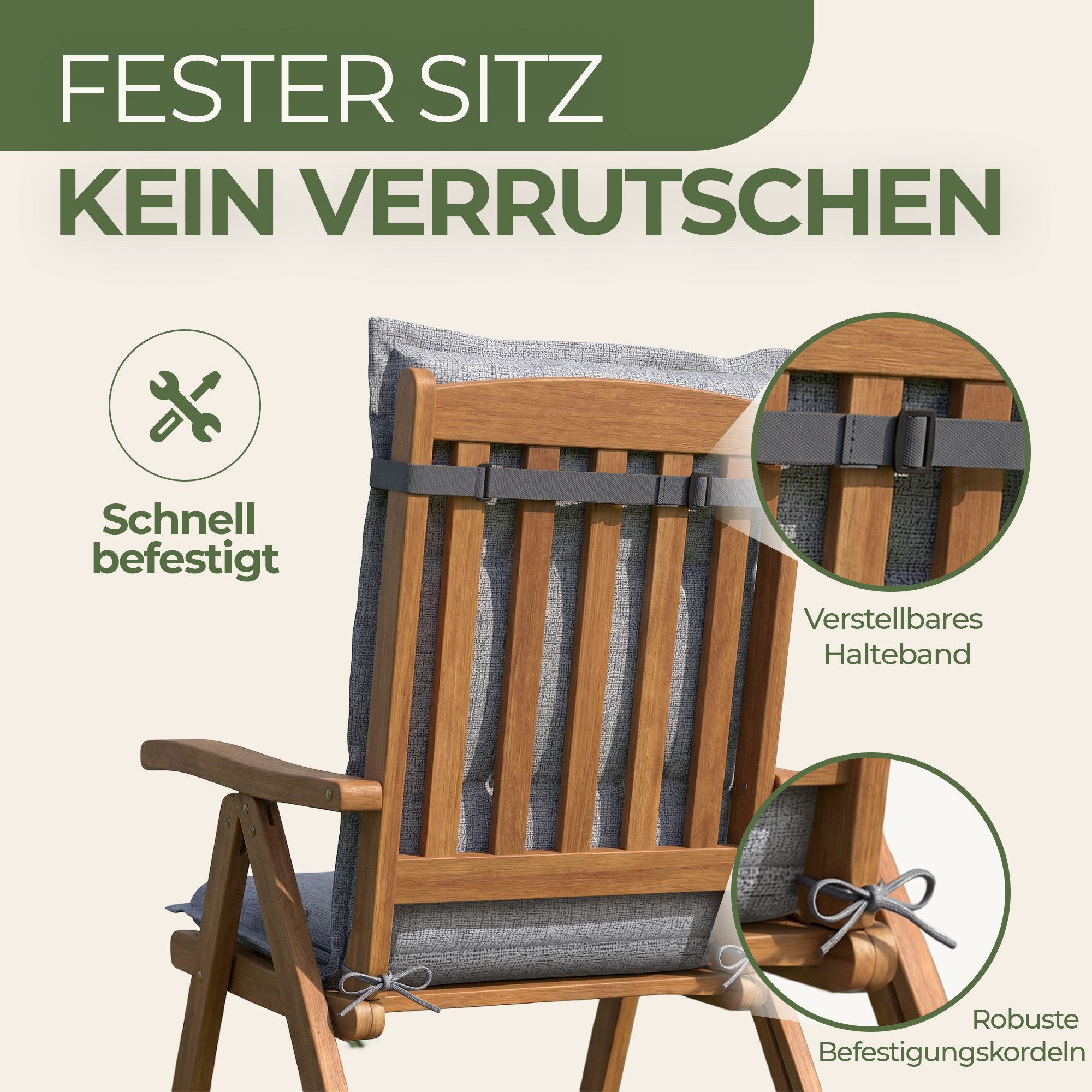 Petsation Hochlehnerauflage Florence Hochlehner Auflage Gartenstuhlauflage mit Schaumstoffpolster, (6 St)