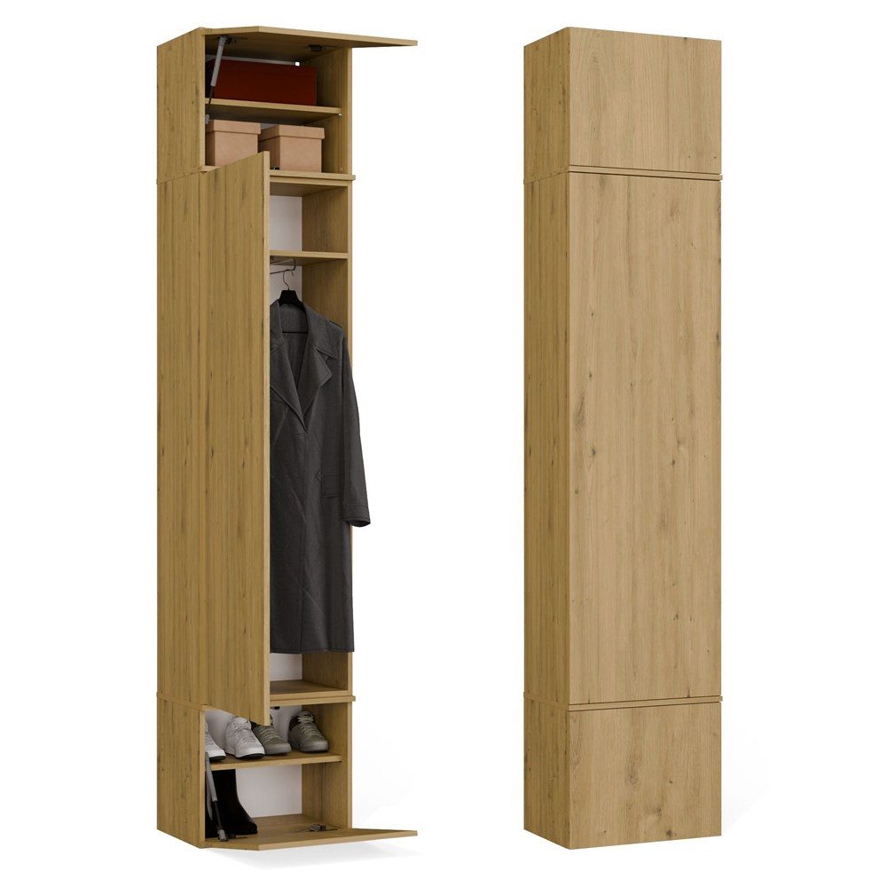 ibonto Eckkleiderschrank Garderobenschrank für Flur, 50 x 35 x 238 cm, grifflos, TIP-ON