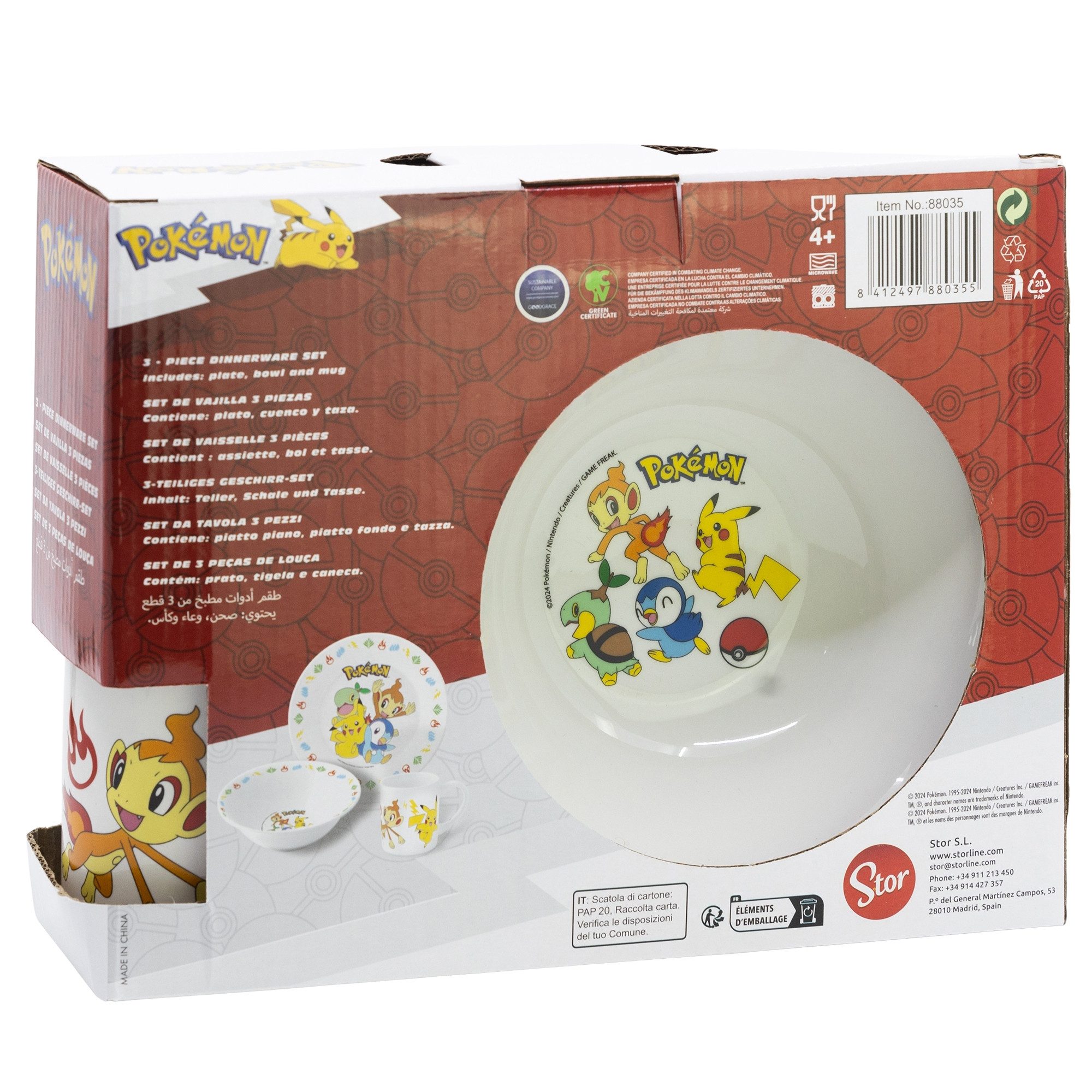 POKÉMON Kindergeschirr-Set Pokemon Pikachu Kinder Geschirr Set Keramik Teller Schüssel Tasse (3-tlg), 1 Personen, Keramik