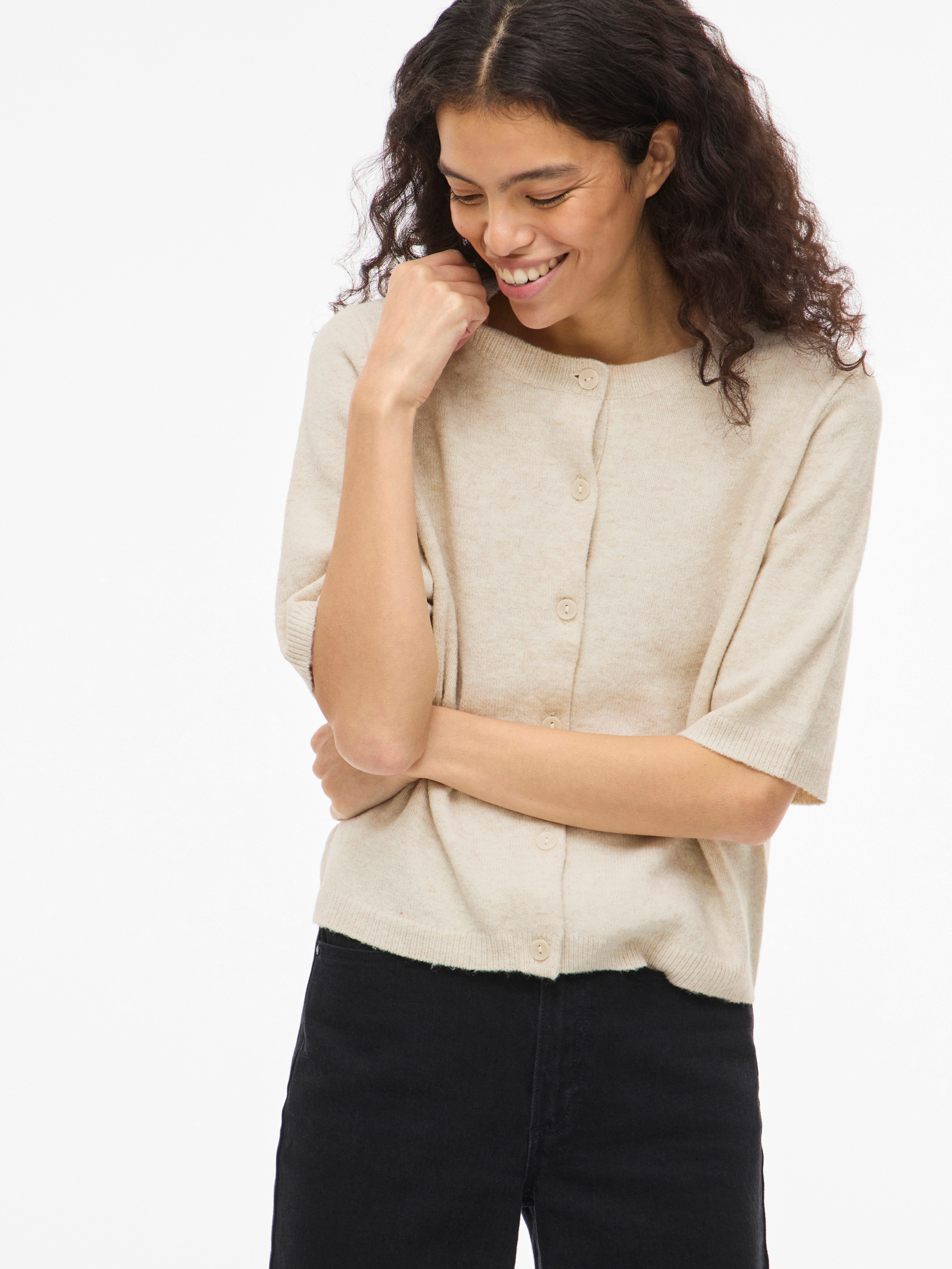 Vila Strickjacke VILIGA 2/4 O-NECK KNIT CARDIGAN - NOOS Materialmix, regular fit