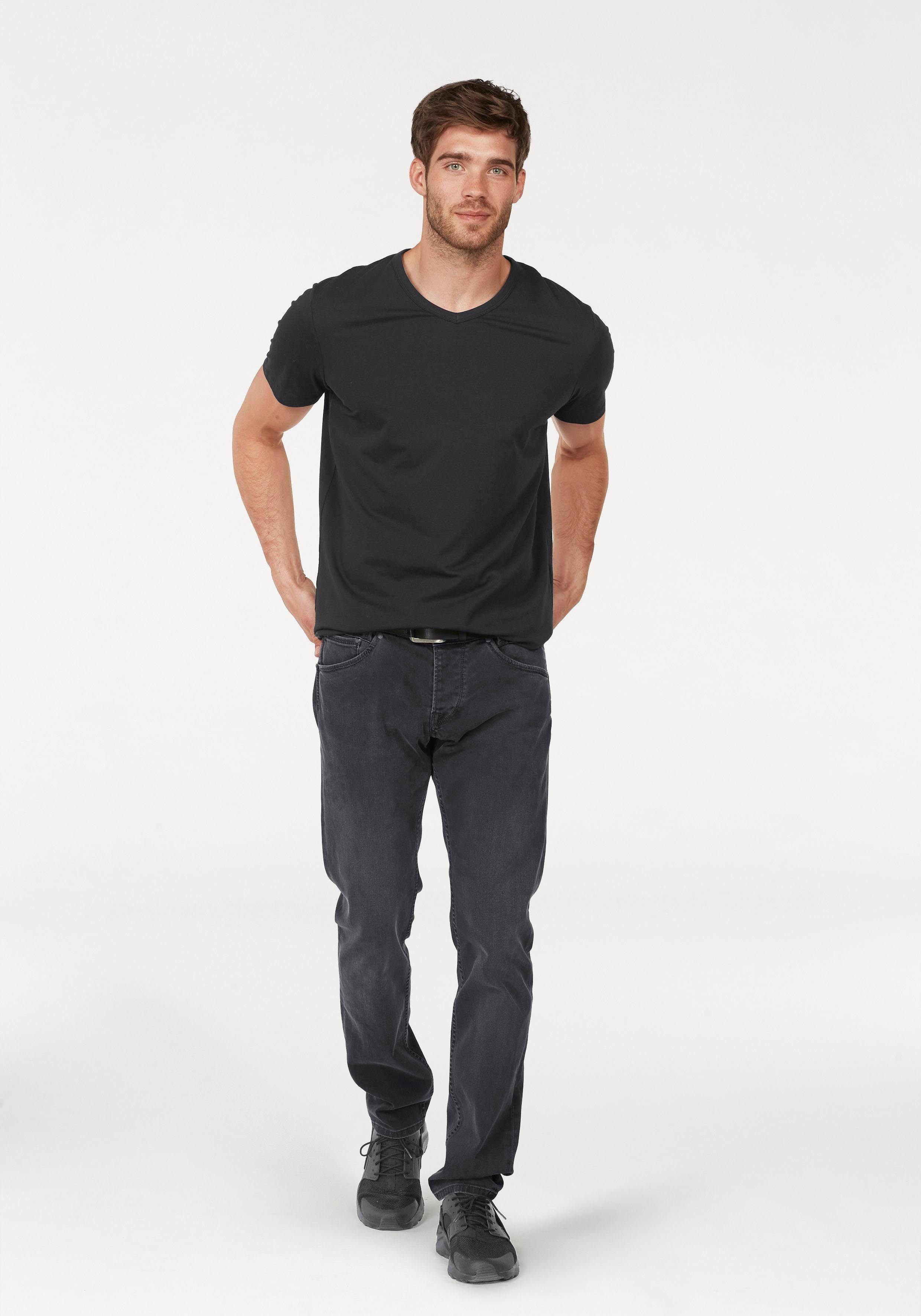 & V-Ausschnitt mit SLIM- V-NECK FIT black Jones Jack T-Shirt BASIC TEE