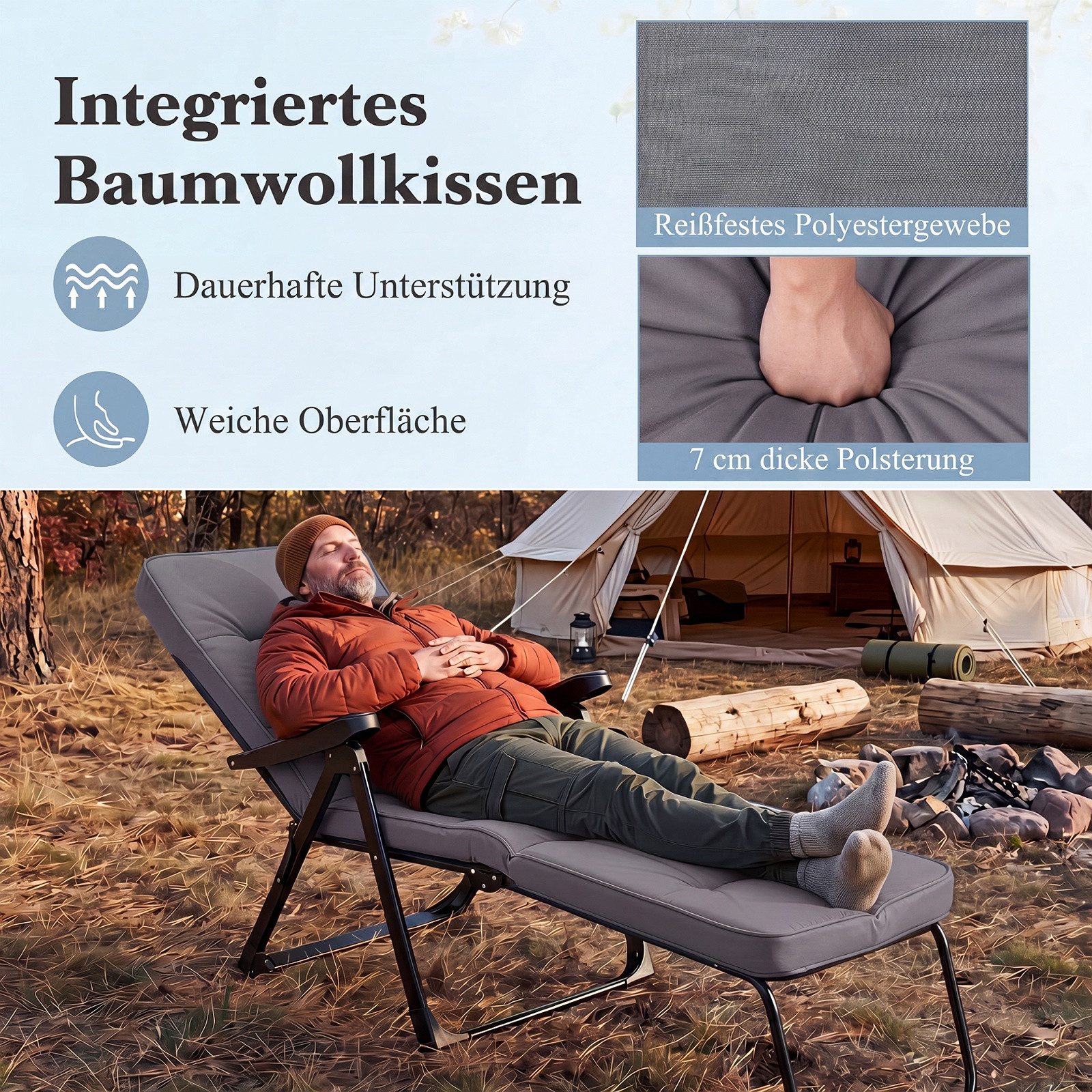 COSTWAY Gartenliege, Mit verstellbarer Rückenlehne & dickem Sitzkissen