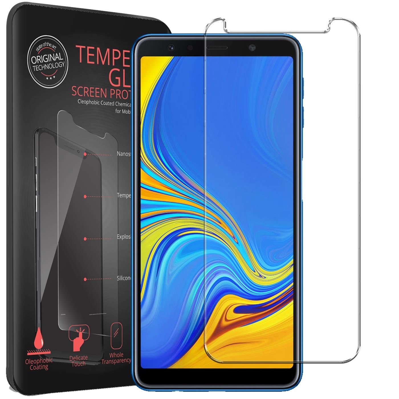 CoolGadget Handyhülle Transparent als 2in1 Schutz Cover Set für das Samsung Galaxy A7 2018 6 Zoll, 2x Glas Display Schutz Folie + 1x TPU Case Hülle für Galaxy A7 2018