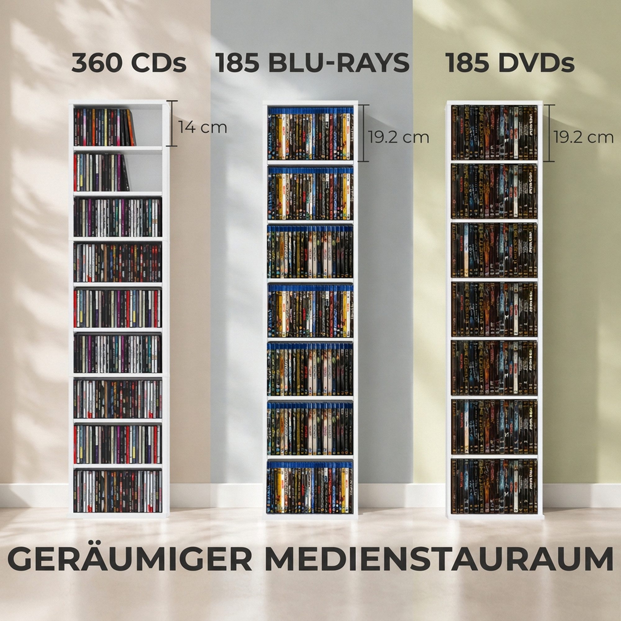 HOMCOM CD-Regal DVD-Regal mit 9 Ebenen, Set 1-tlg., Schmales CD-,DVD-Regal mit verstellbaren Böden – Bild 4 von 5