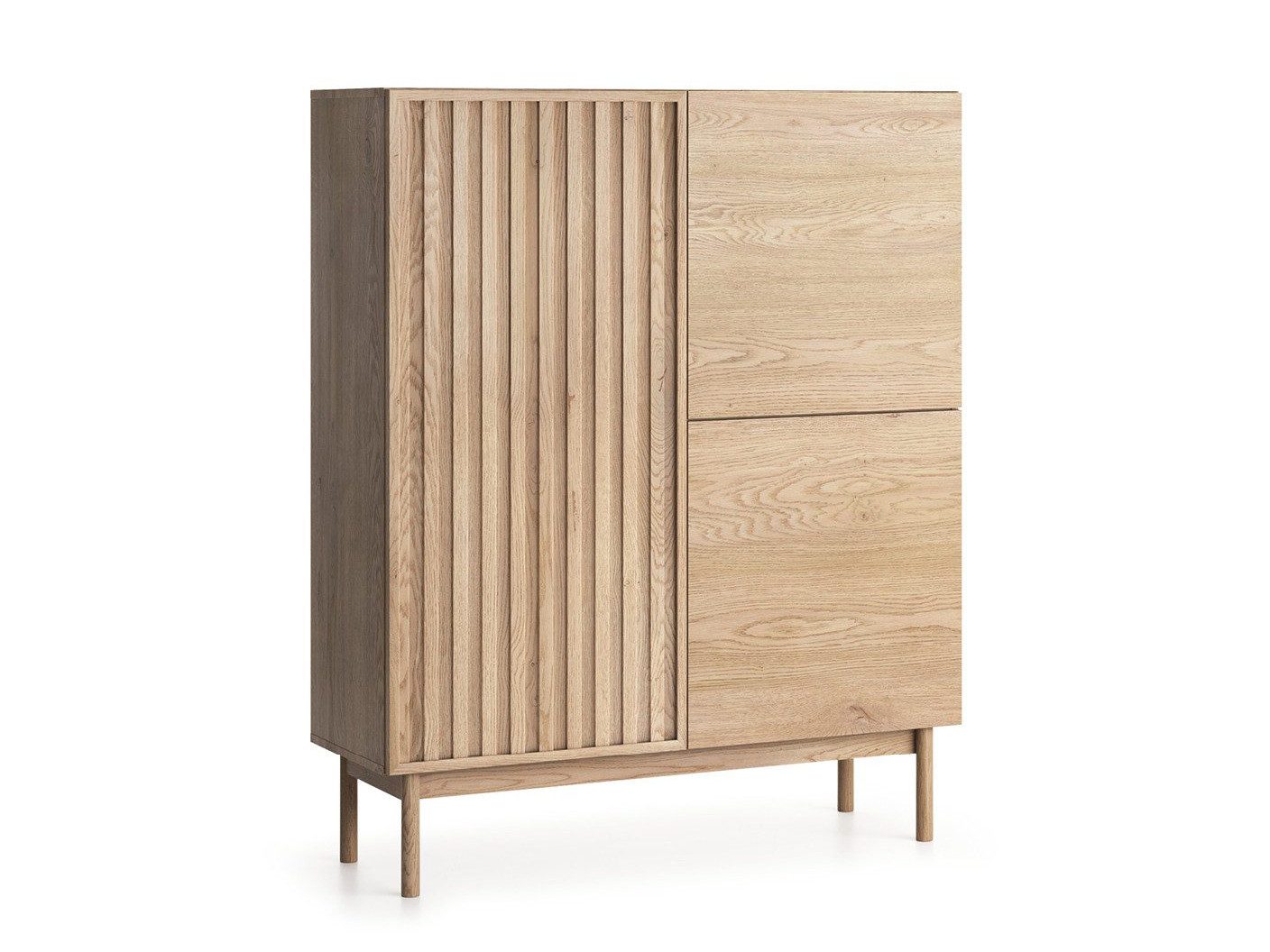 Beautysofa Kommode SAPPORO im Japandi-Stil (Push-to-Open-Funktion, mit 3 Türen), Lamellenfront