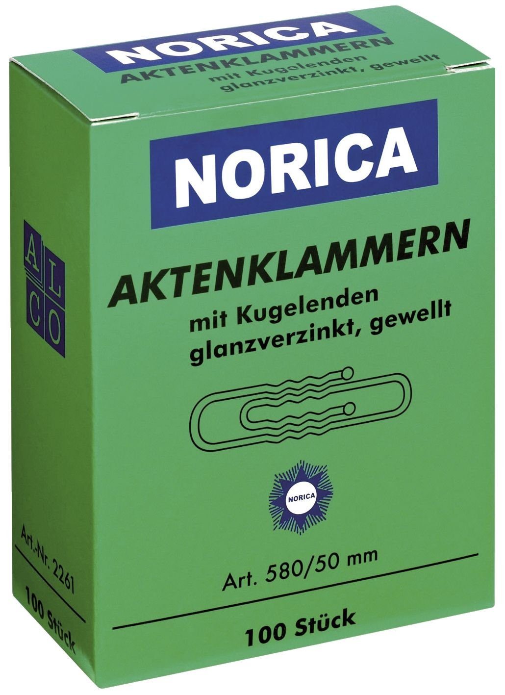 100 NORICA ALCO Aktenklammern Metall Tintenpatrone NORICA silber