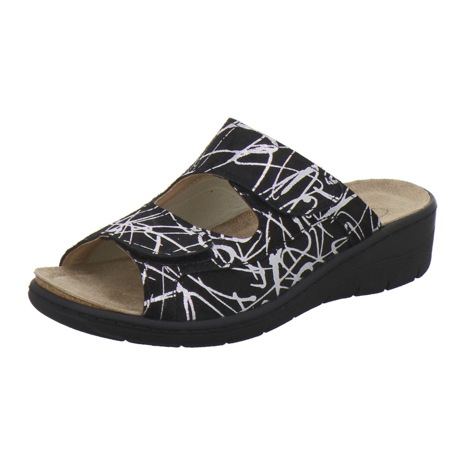 AFS-Schuhe 2783297 Hallux Wechselfußbett Pantolette für Damen mit Keilabsatz, bequeme Sandalen aus Leder